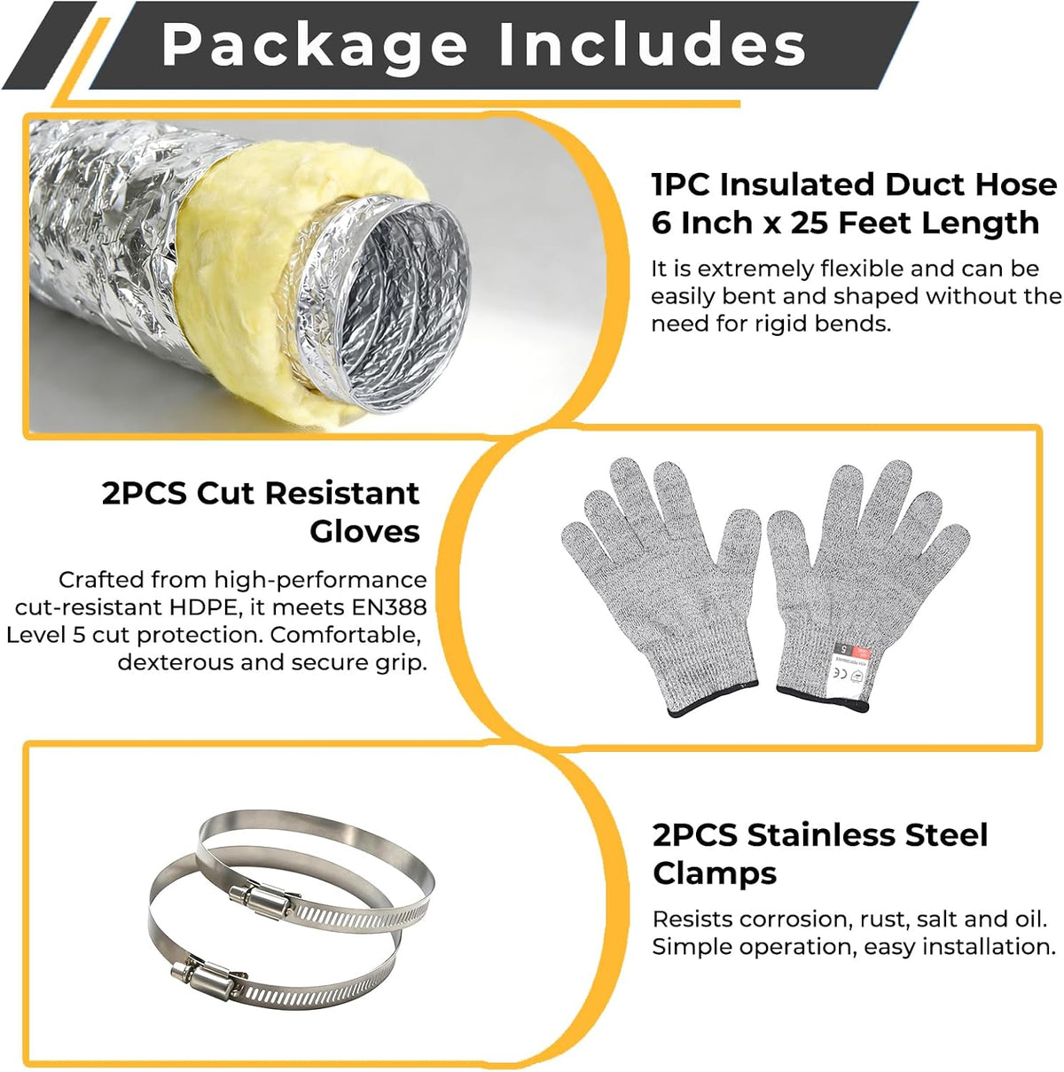 TTFLEX 6 Inch Insulated Flexible Duct Hose 25 FT Heavy-Duty HVAC Ducting | Reinforced Foil + Steel Spiral, Durable