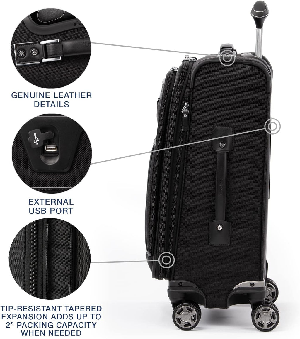 Platinum Elite Softside Expandable Carry on Luggage, 8 Wheel Spinner Suitcase, USB Port, Suiter, Men and Women