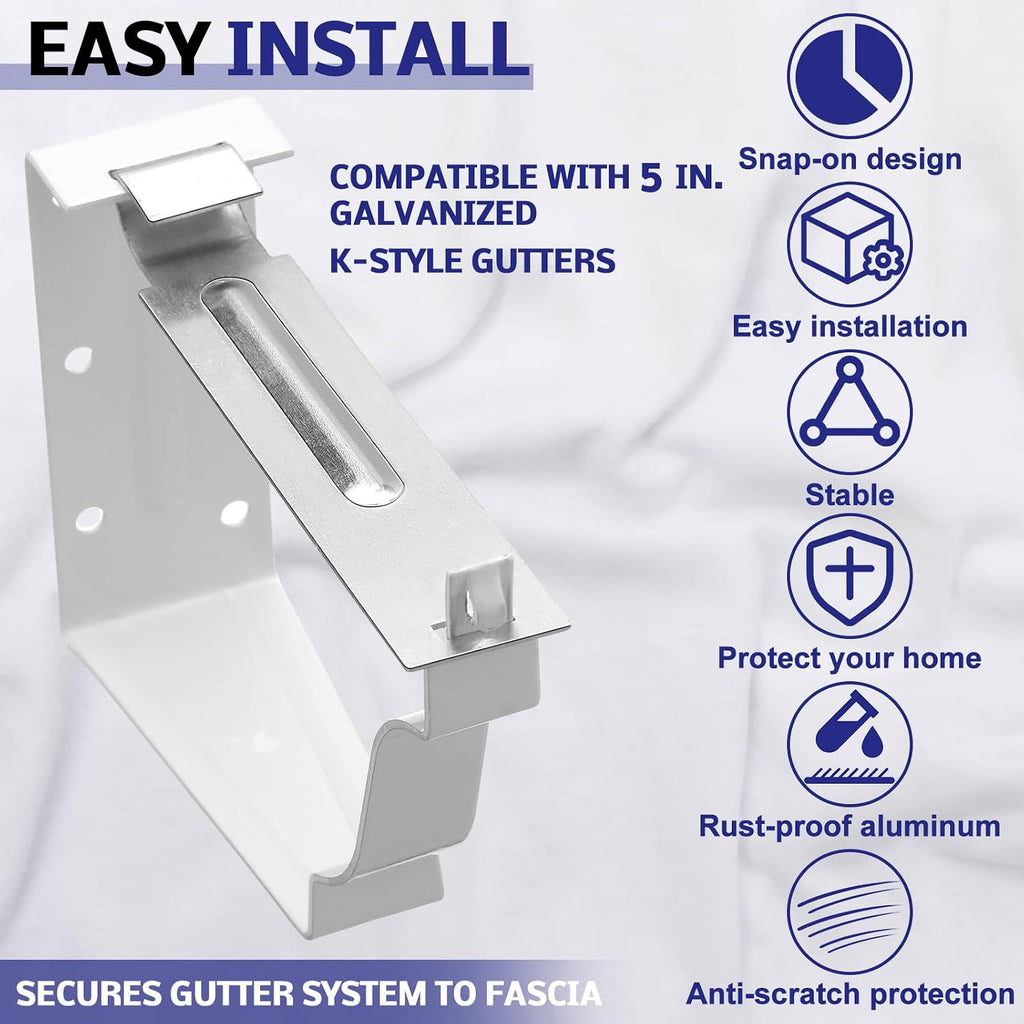 10 Pack Gutter Brackets 5 Inch Gutter Hangers Heavy Duty Hidden Rain Brackets with Pre Inserted Screw, Aluminum
