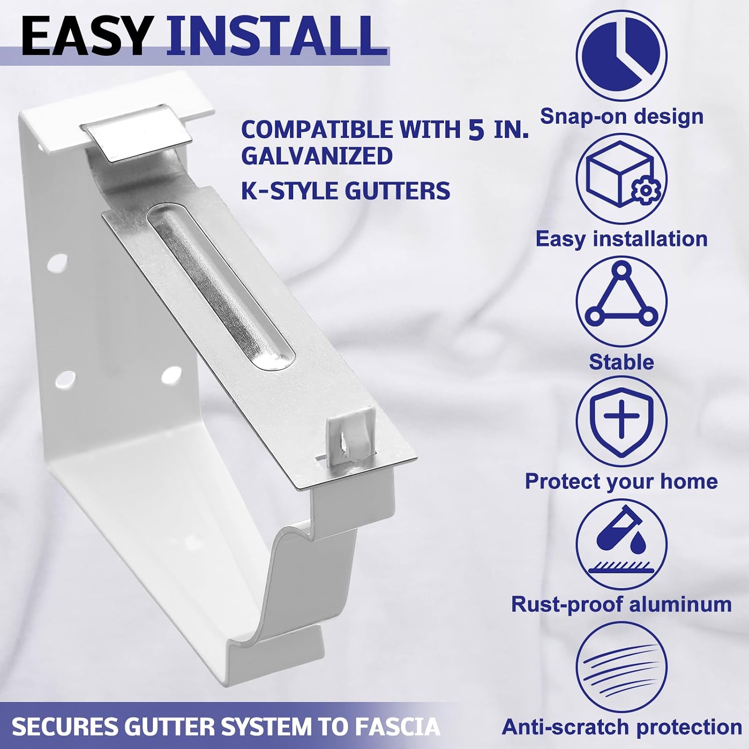 10 Pack Gutter Brackets 5 Inch Gutter Hangers Heavy Duty Hidden Rain Brackets with Pre Inserted Screw, Aluminum