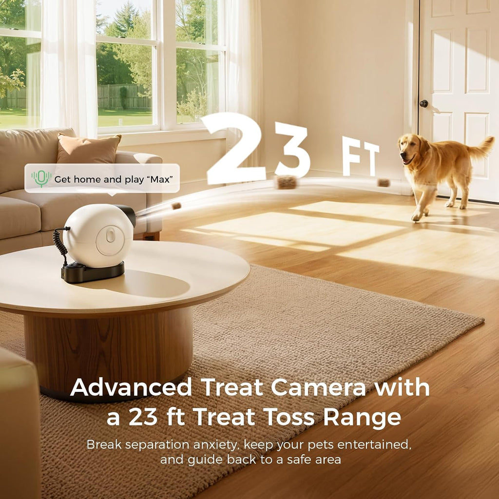 2026 3K Pet Camera Treat Dispenser, 32ft Remote Tossing for Dogs & Cats – Reduces Separation Anxiety, 360° View
