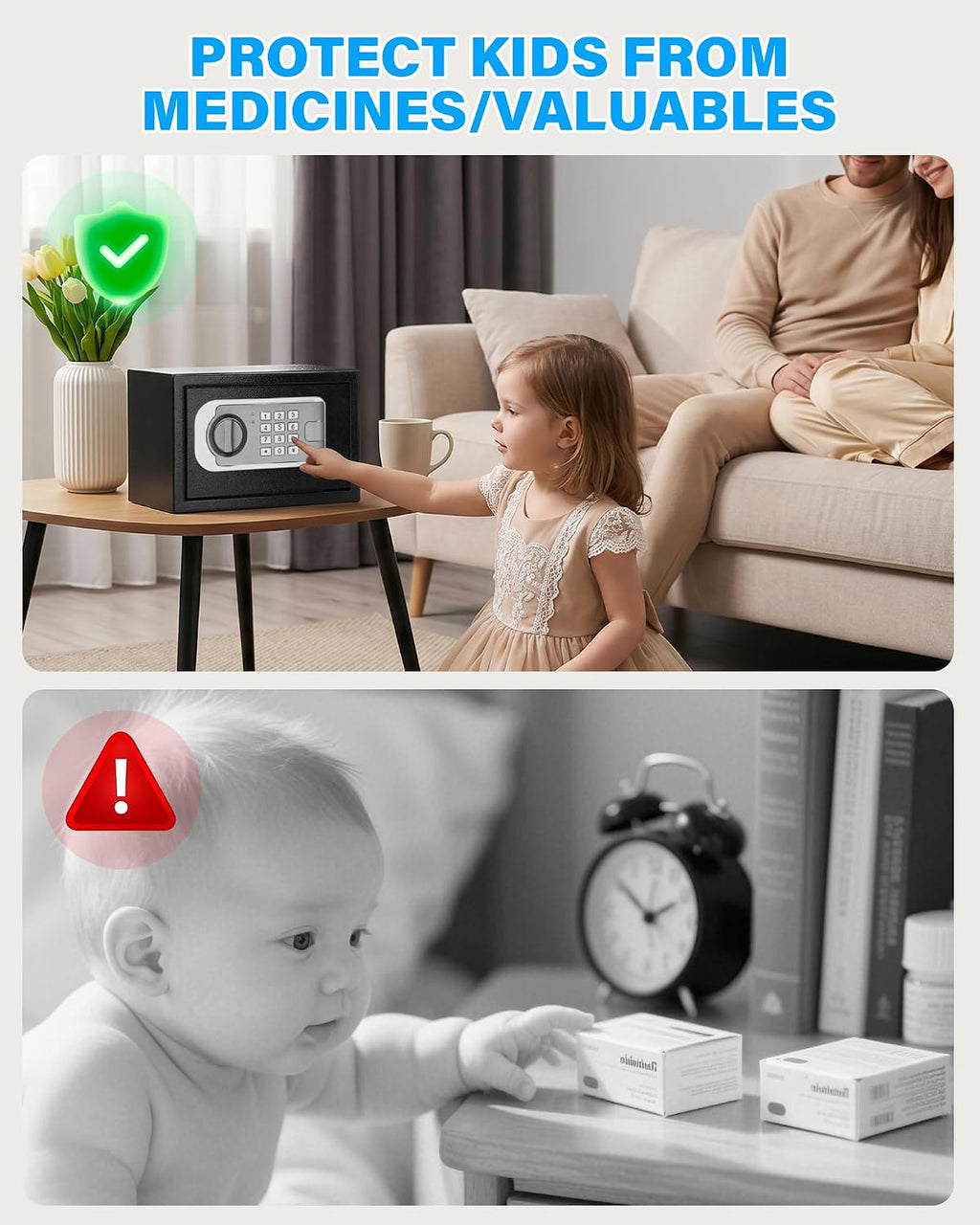 [UPGRADED] Small Safes for Home, 0.30 Cuft Mini Safe Box | with Fireproof Waterproof Bag, Digital Money Safe with