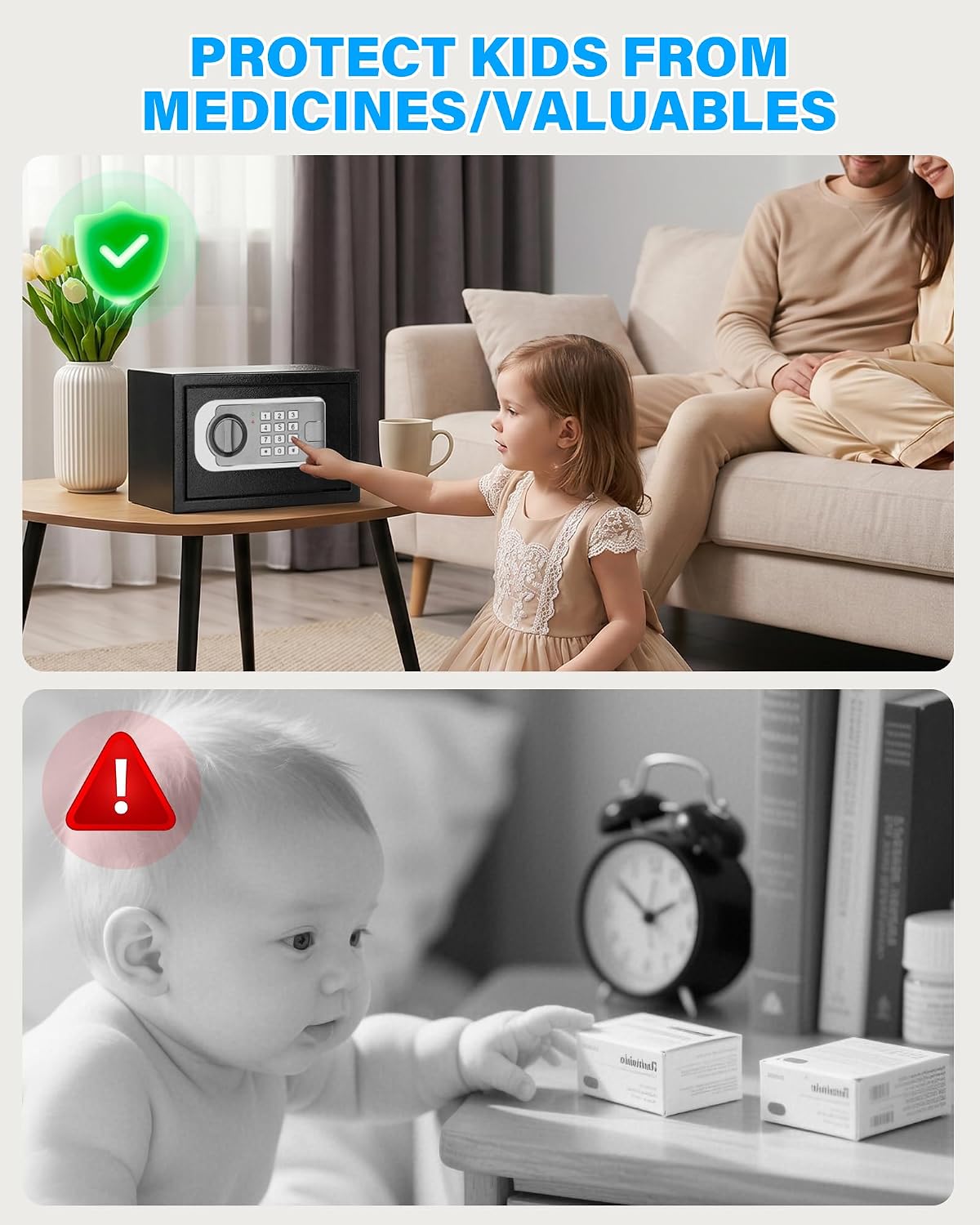 [UPGRADED] Small Safes for Home, 0.30 Cuft Mini Safe Box | with Fireproof Waterproof Bag, Digital Money Safe with