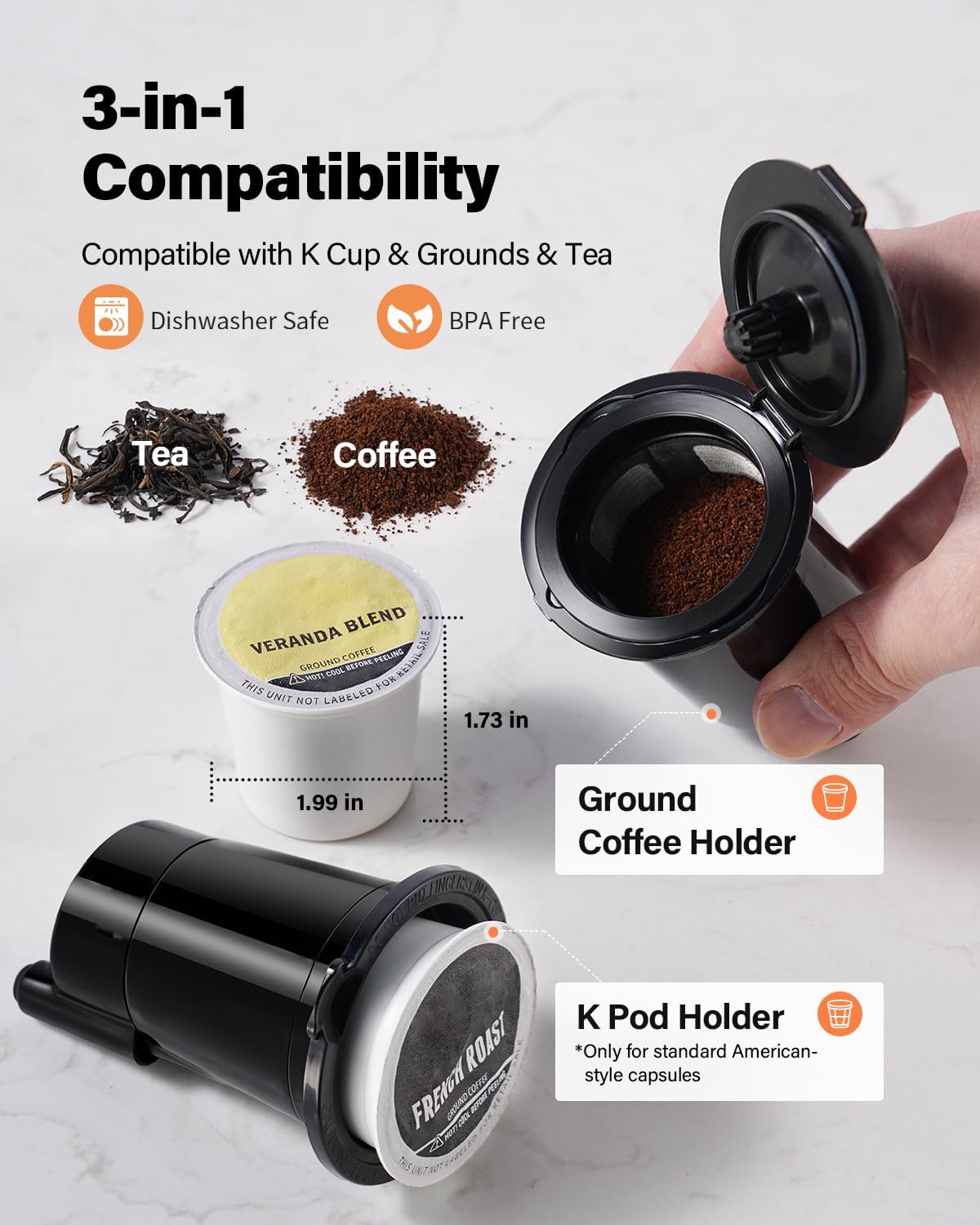 K Cup Coffee Maker, Single Serve Hot & Iced for K-Cup & Grounds | 52oz Removable Reservoir, Single Cup Coffee Maker