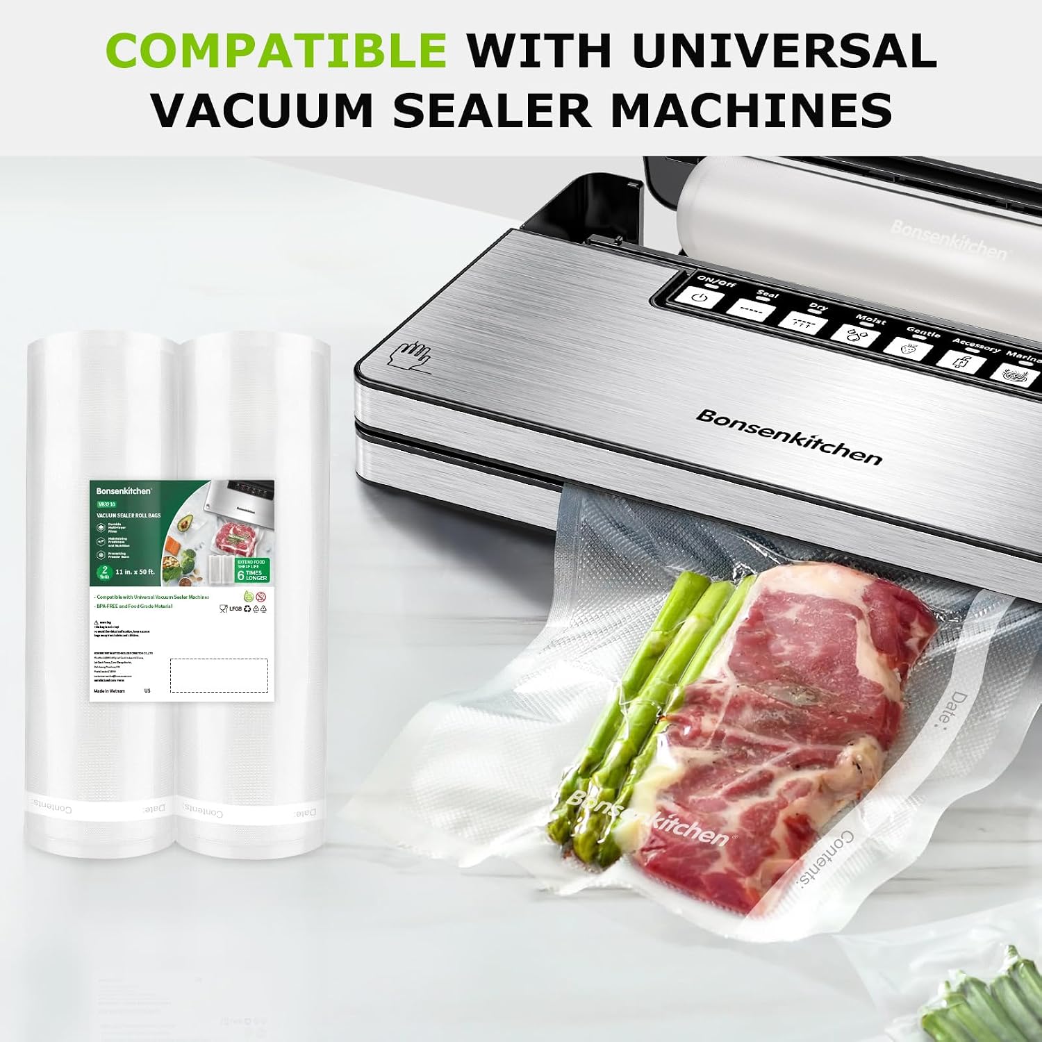 Vacuum Sealer Bags, 2 Rolls 11" x 50', for Food Storage Saver