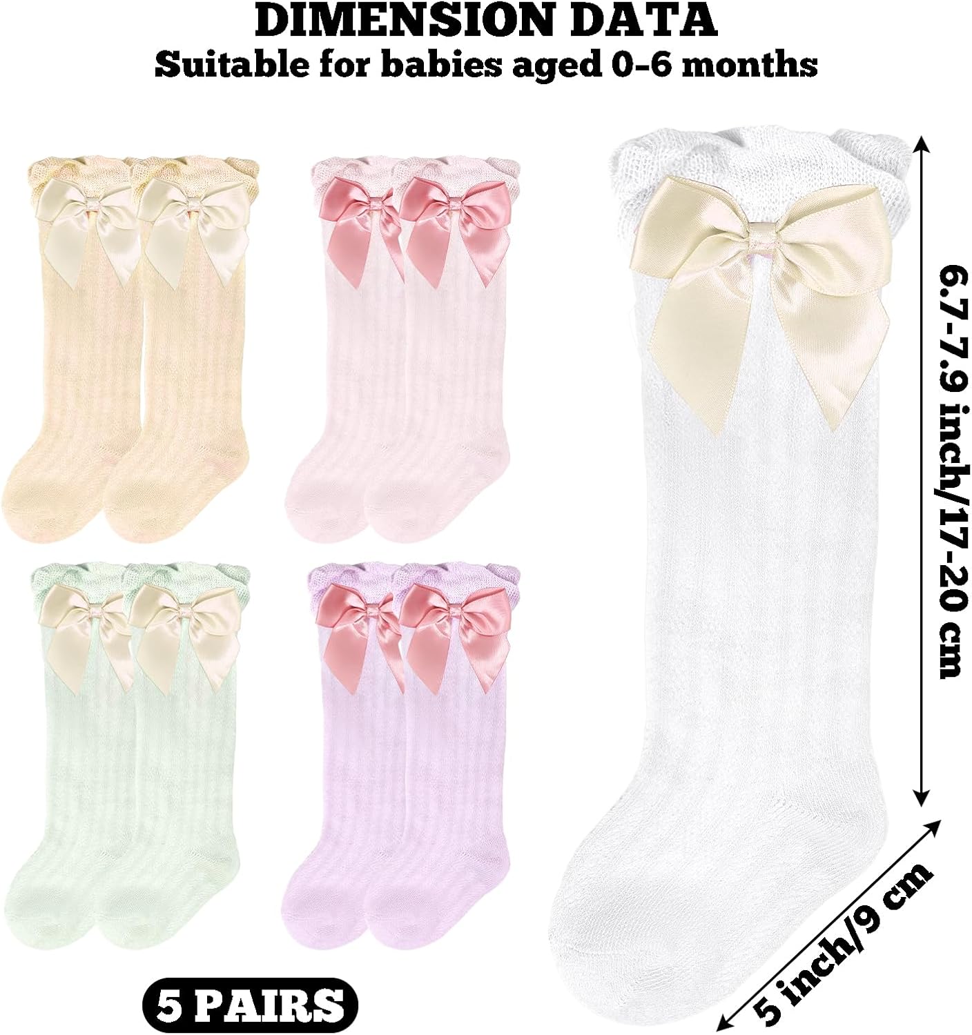 Baby Girls Knee High Socks Newborn Infants Cotton Bow Ruffle Long Socks | Toddlers Preemie Girl Long Socks, Non Slip