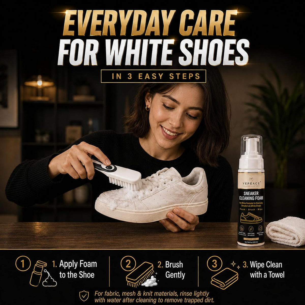 Shoe Cleaner Kit, Sneaker Cleaner Foam for White Shoes, 7.44 fl oz (220 mL) Deep Cleaning Foam with Long-Handle Brush