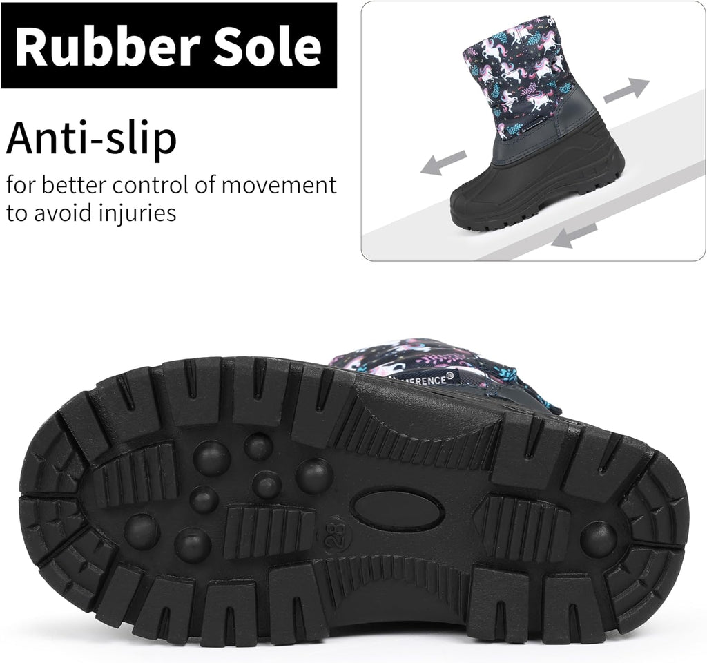 Kids Waterproof Snow Boots,Warm Faux Fur Lined | Durable Non-Slip TPR Outsole,Mid-calf height,Hook-and-Loop