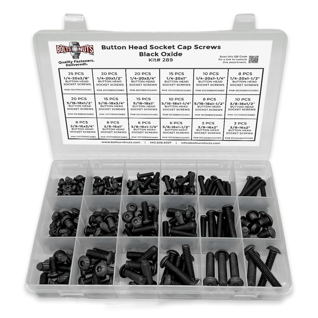 Inch Alloy Button Head Socket Cap Screws Black Oxide Assortment - 211 PCS