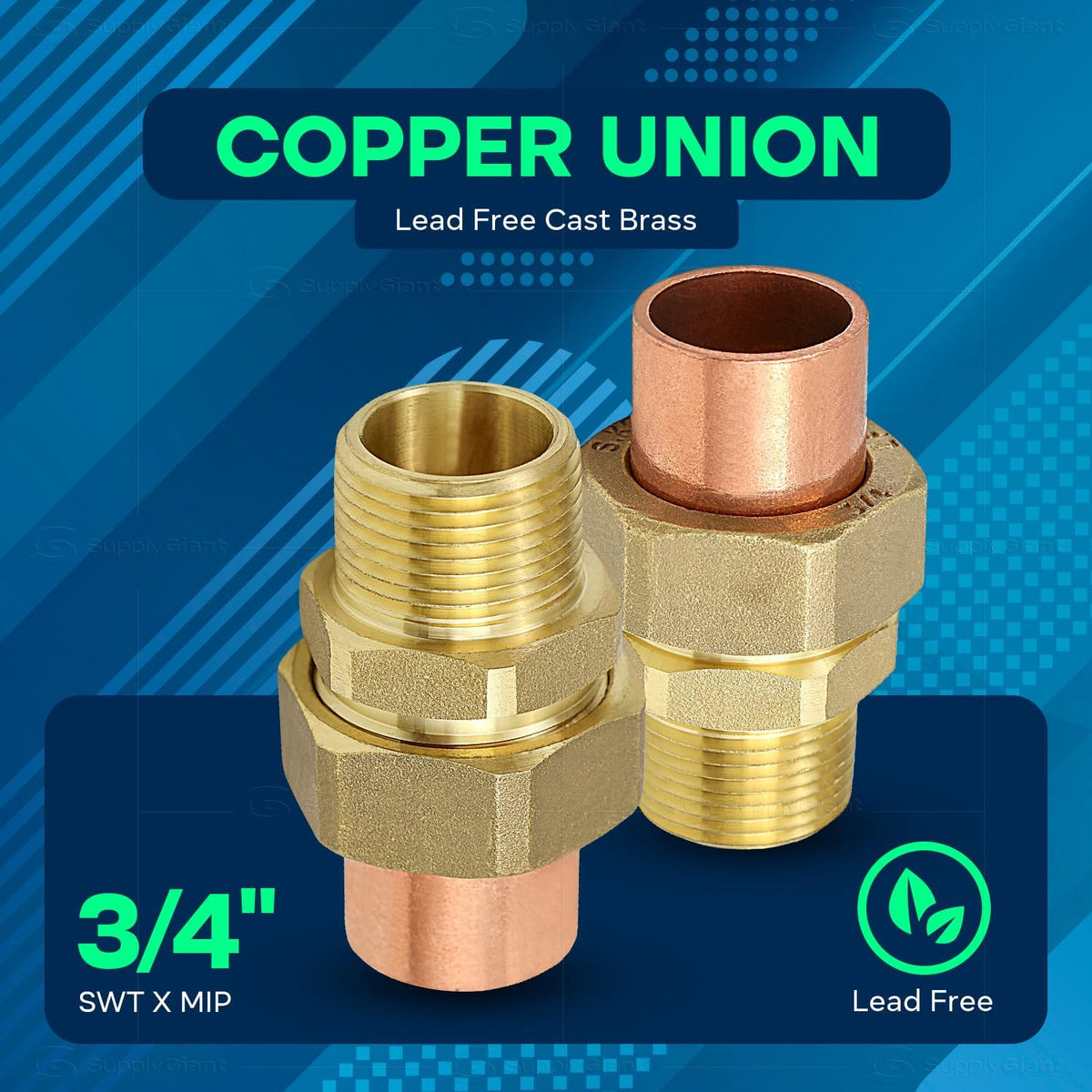 Everflow DDNV0034 3/4" Copper Union Fitting with Sweat to Male Threaded Connects
