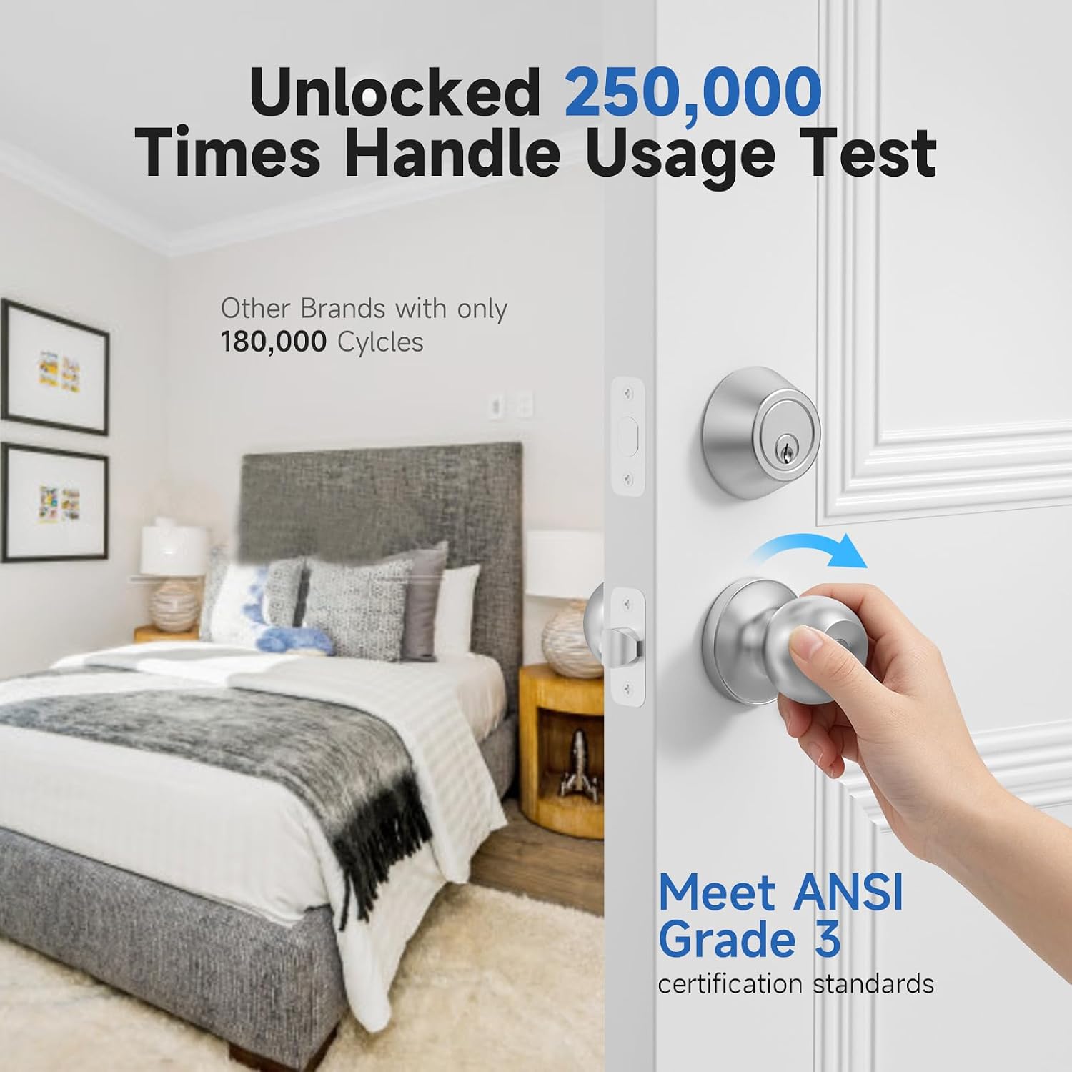 2 Pack Exterior Door Lock Set with Deadbolt Lock, Keyed Alike Satin Nickel Entry Door Knobs and Single Cylinder