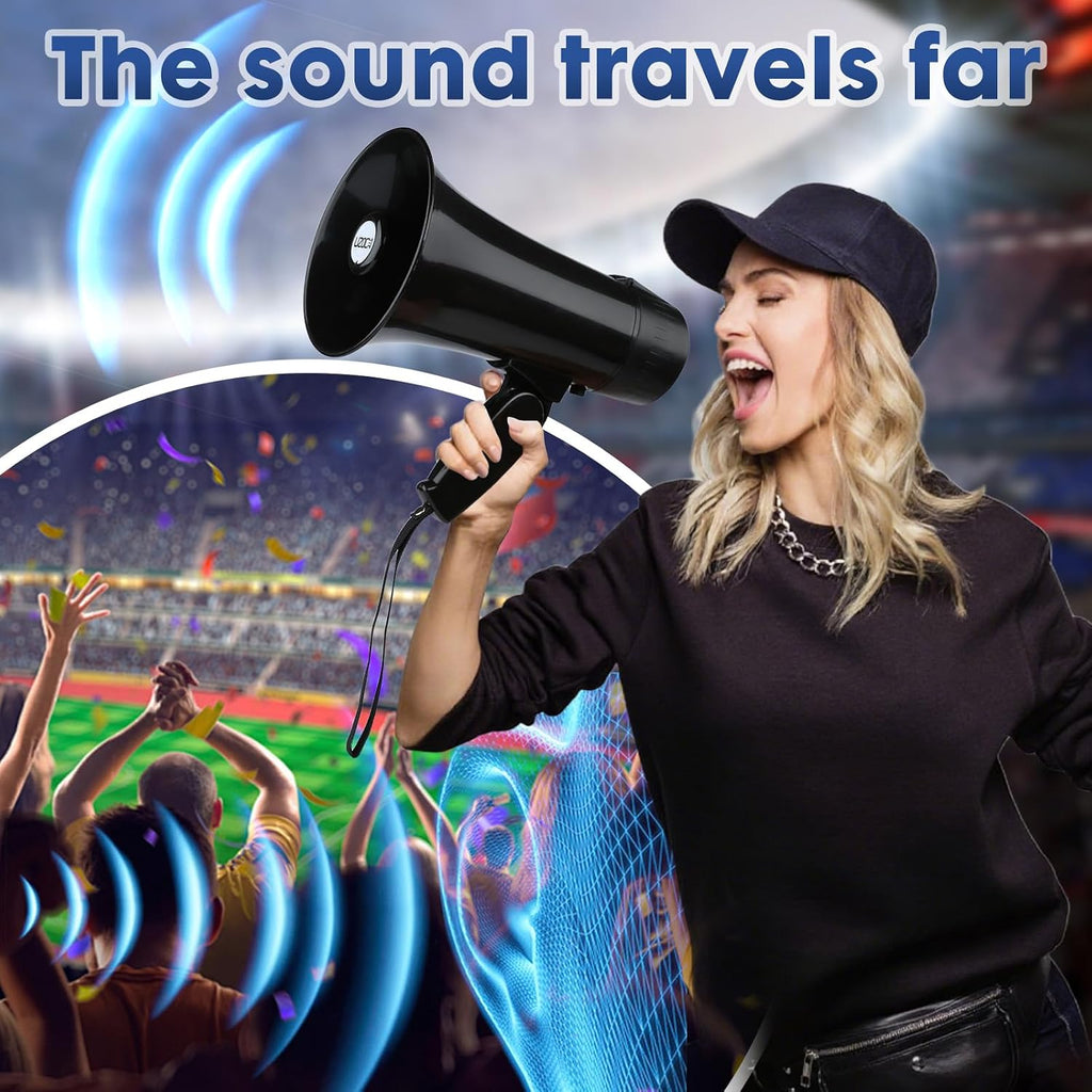 20 Watt Rechargeable Megaphone Bullhorn Speaker, Siren and 240s Recording, Portable Mega Phone with Power Display and