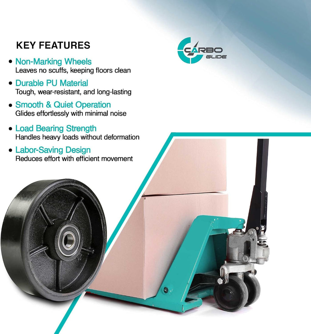 Pallet Jack/Truck Steering Wheels Set with Axle, Fasteners and Protective Caps (4 pcs) 7" x 2" with Bearings ID 20mm