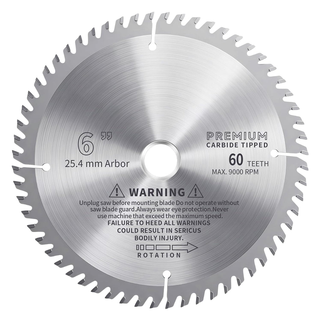 TCT Circular Saw Blade, 6 Inch, 60T | Carbide-Tipped for Table & Miter Saws, Fine Finish, Cuts Metal, Wood, Mild