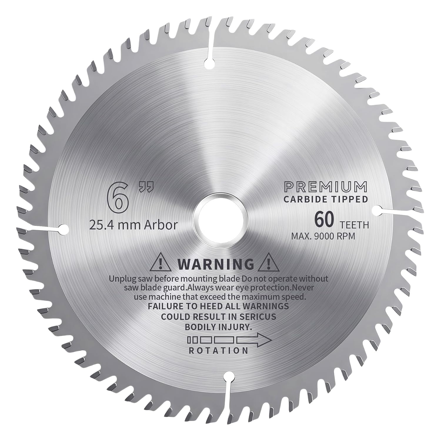 TCT Circular Saw Blade, 6 Inch, 60T | Carbide-Tipped for Table & Miter Saws, Fine Finish, Cuts Metal, Wood, Mild