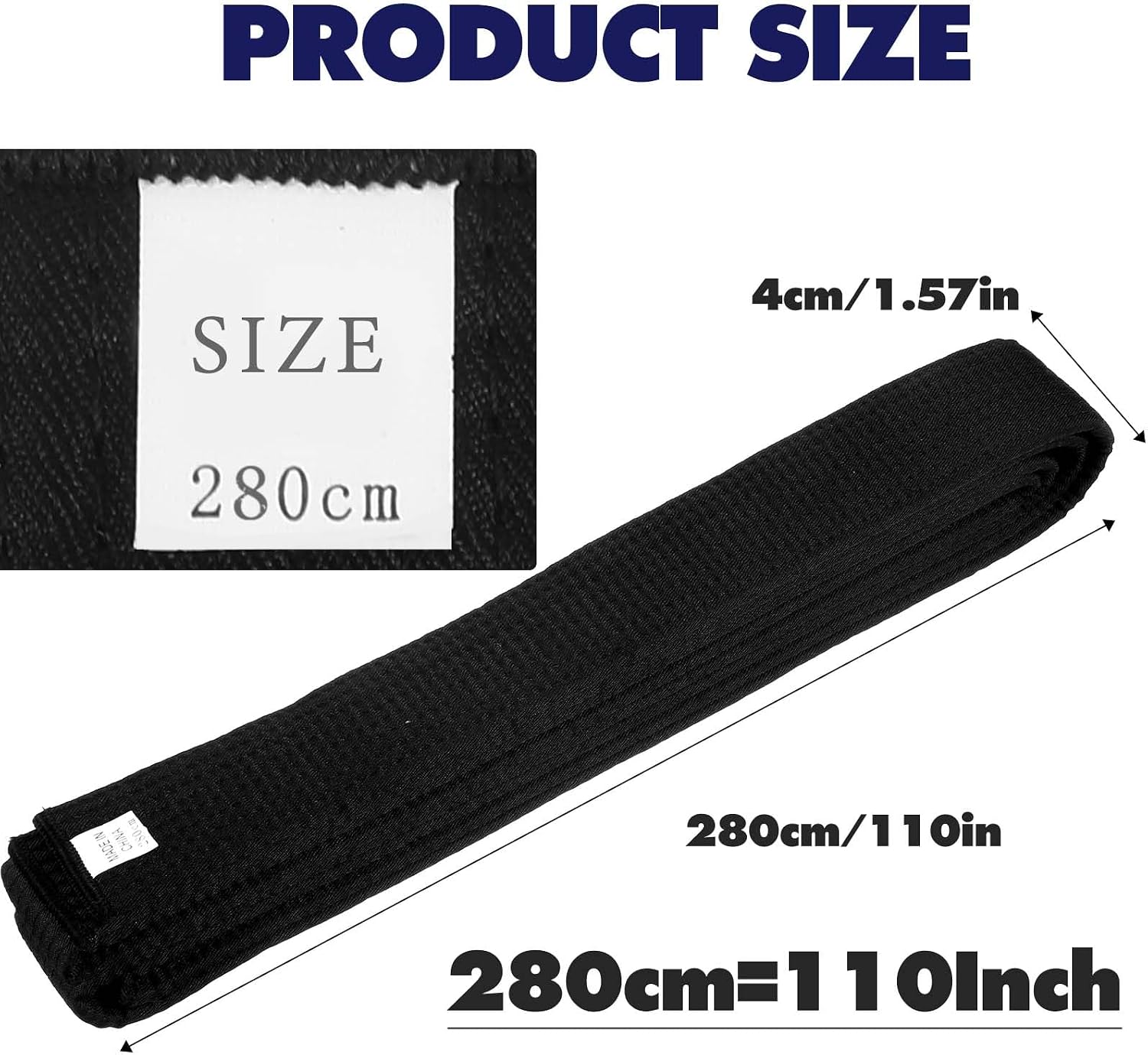 110 Inch/280cm Double Wrap Black Belts Durable Cotton-Polyester Blend Martial Arts Belts for Karate Judo Taekwondo