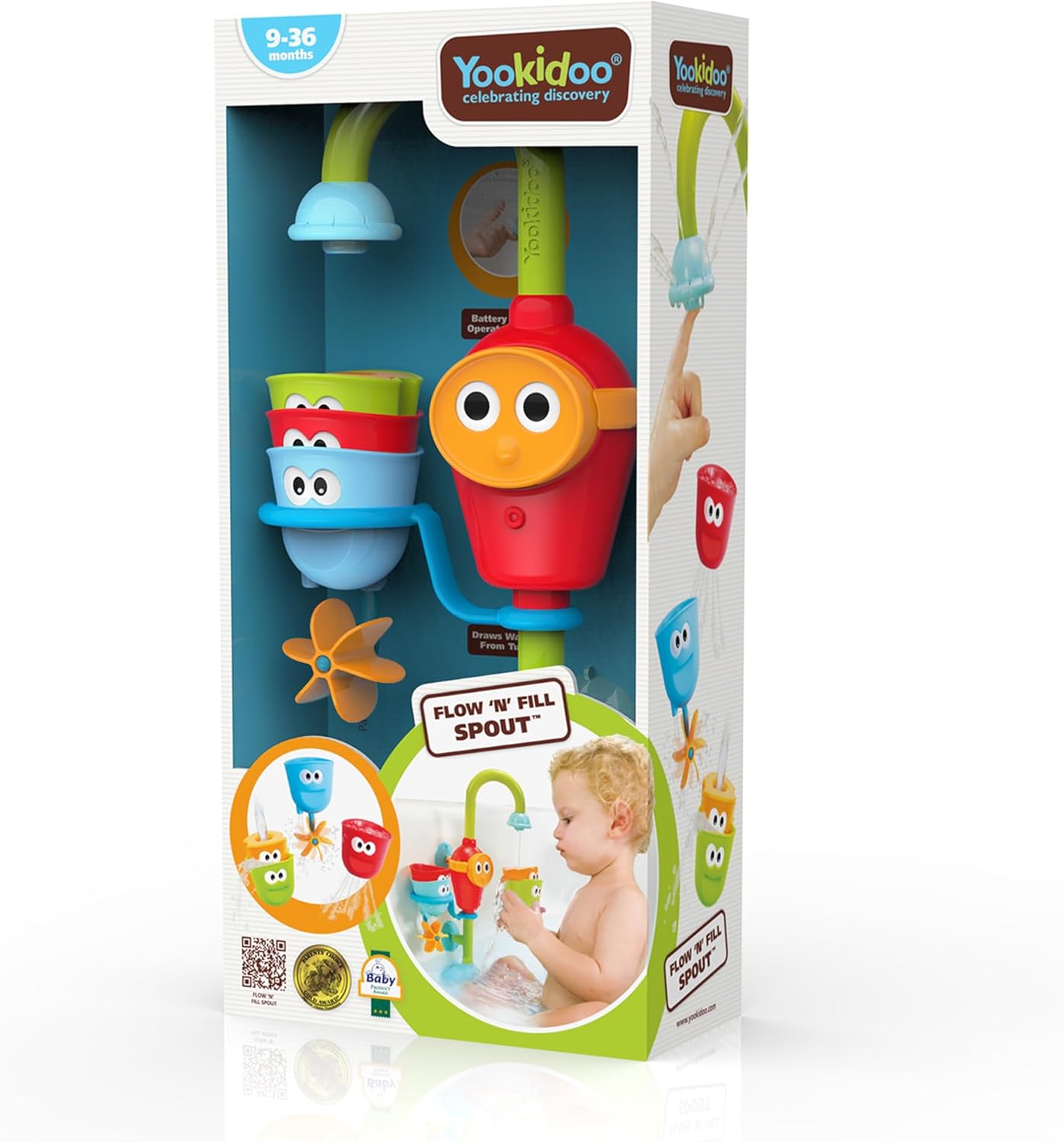 Toddler and Baby Bath Toy (Ages 1-3): Flow N Fill - 3 Stackable Play Cups - Battery Operated Interactive Hose Toy &