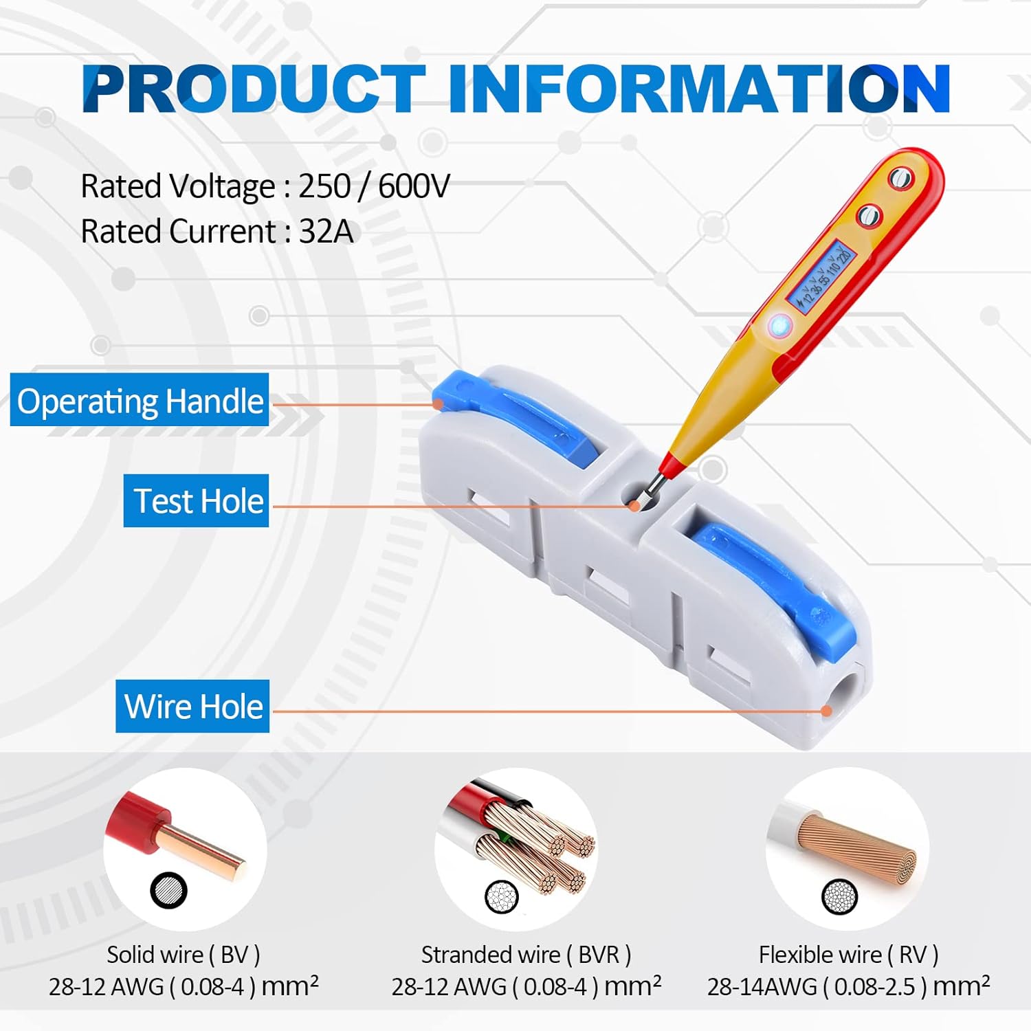 Lever Wire Connectors, HTCELLE 60-Piece Quick Connect Electrical Splicing Kit for Compact Inline Terminals - 28-12