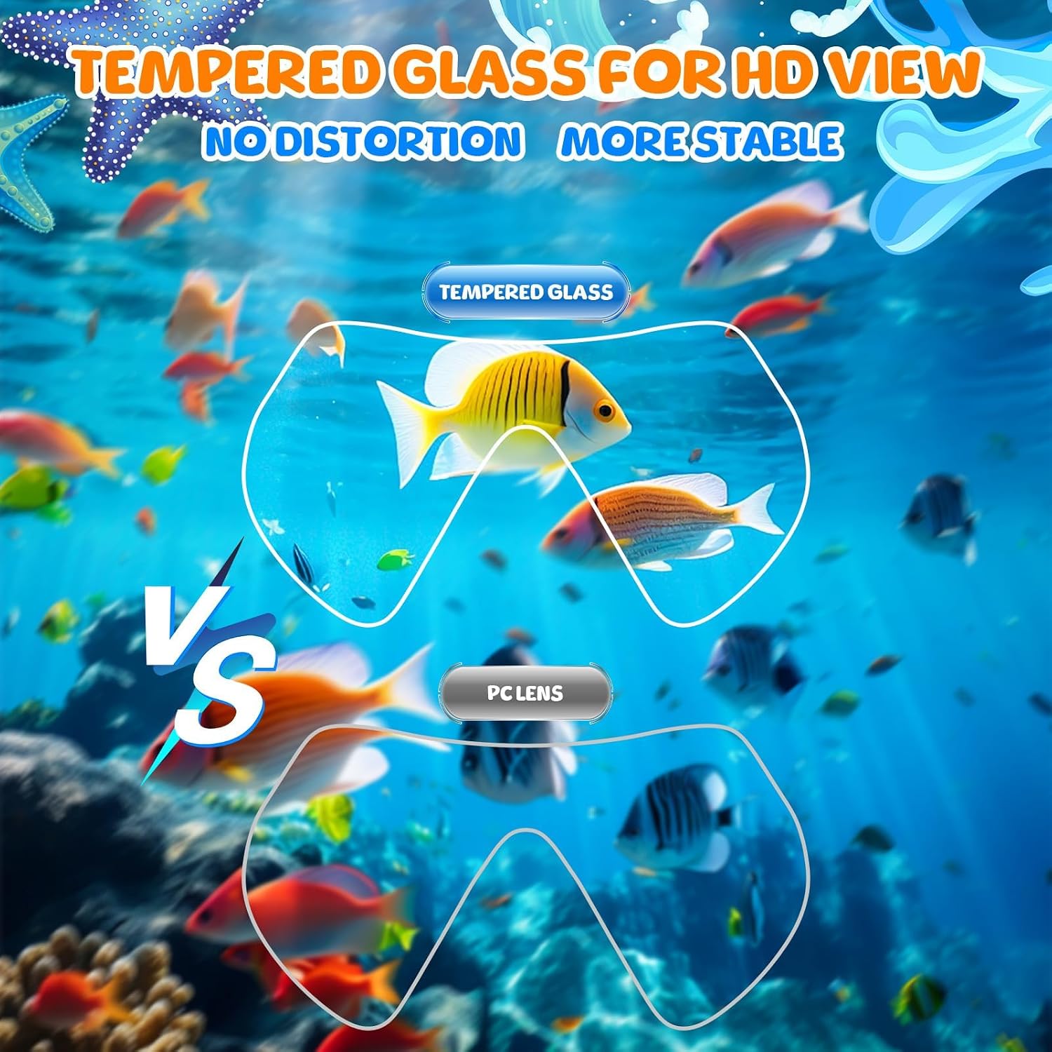 Kids Swim Goggles, Swimming Snorkel Diving Mask with Nose Cover for Youth 6-14 Tempered-Glass Panoramic View
