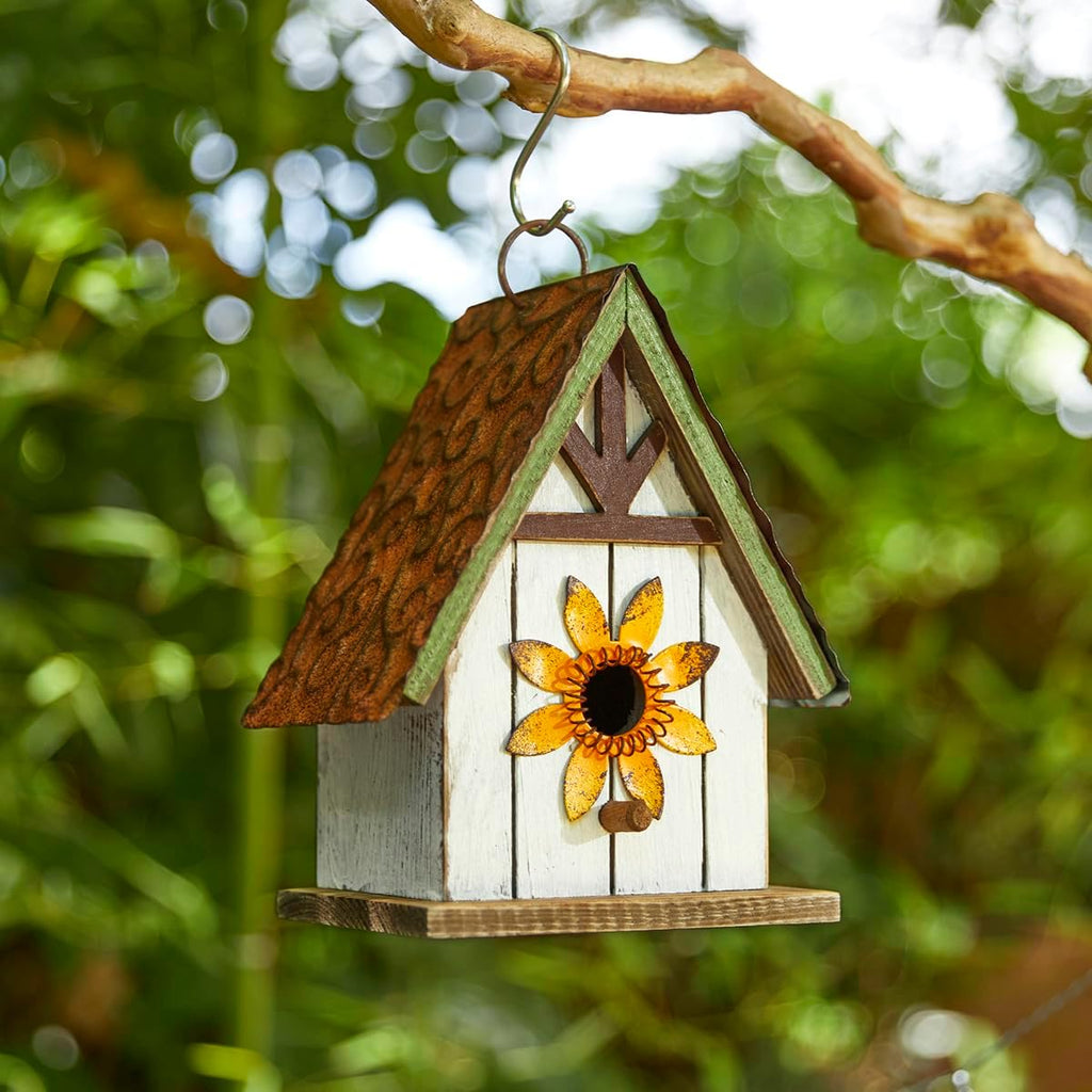 Bird Houses for Outside, Blue Bird Houses for Outdoors, 8.25" H Solid Wood Decorative Hanging Bird House Distressed