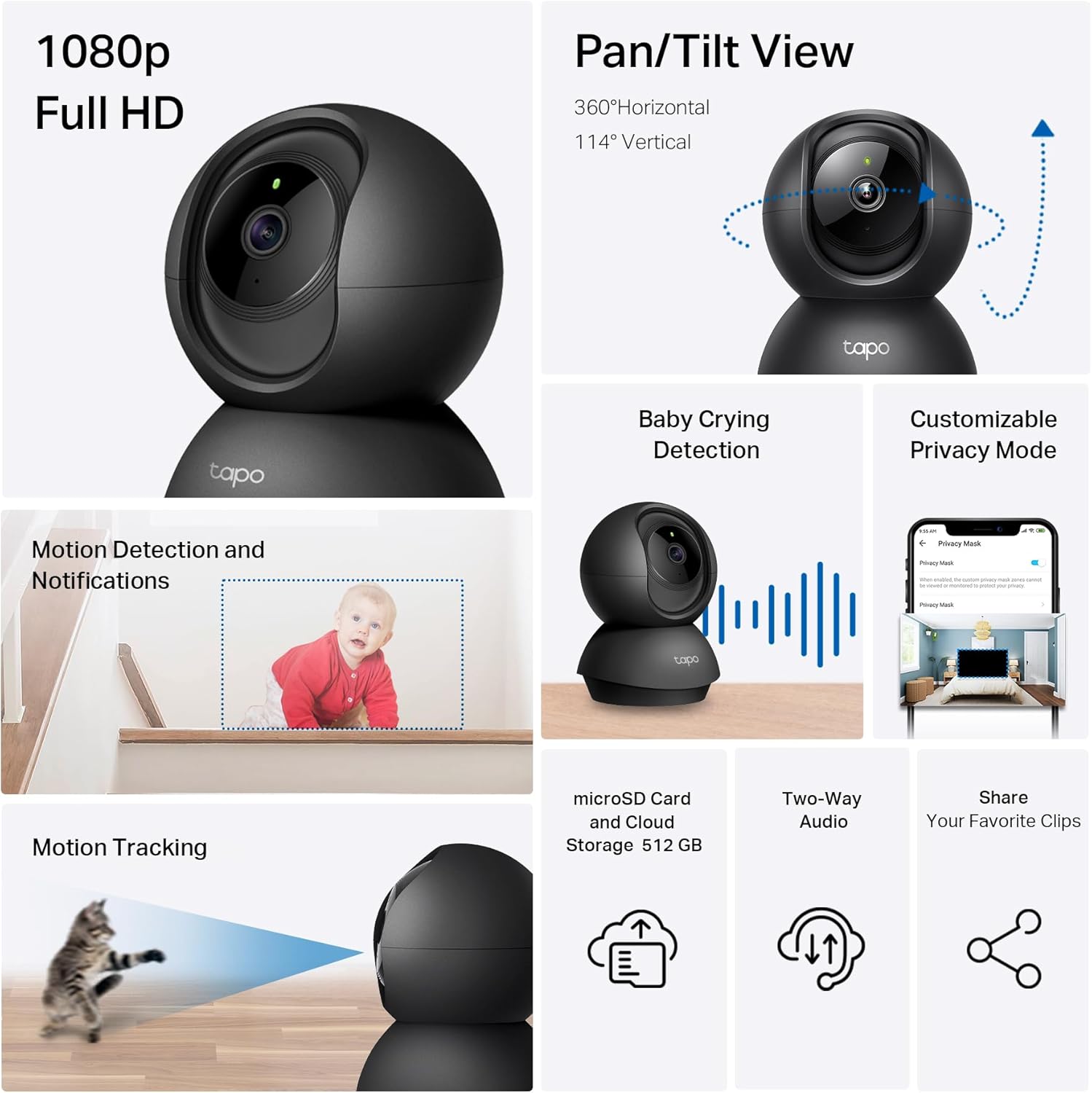 1080p Pan/Tilt Security Camera for Baby Monitor, Pet Camera, C201 | Motion Detection, 2-Way Audio, Night Vision