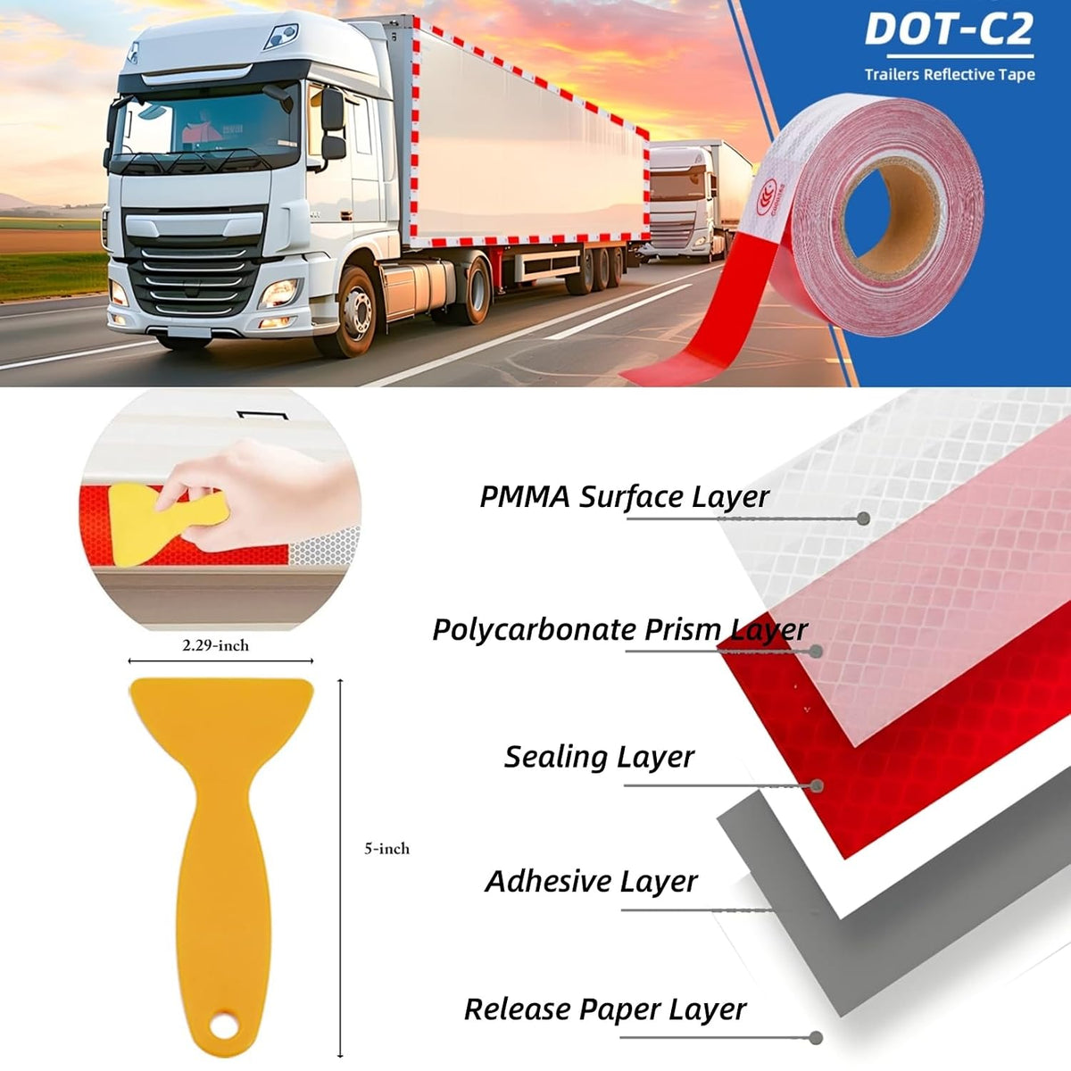 Reflective Tape for Trailers 2" x 150' Red & White Outdoor Waterproof