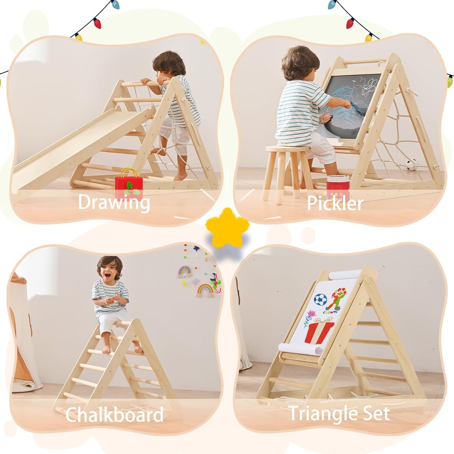 12-in-1 Toddler Playground - Foldable Kids Climbing Set with Slide, Rock/Net, Monkey Bars, Drawing Board, Swing and