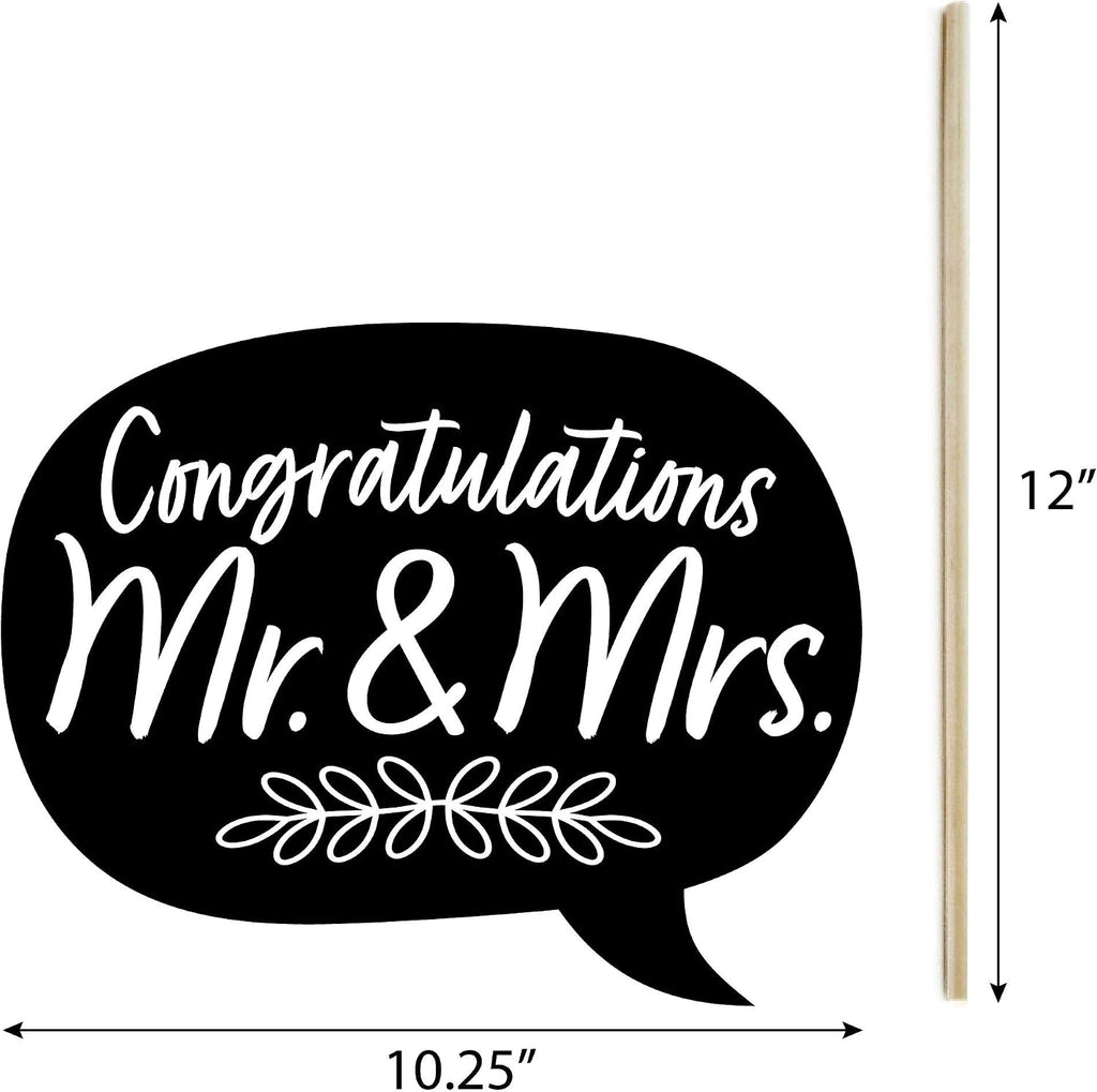 Mr. and Mrs. - Black and White Wedding or Bridal Shower Photo Booth Props Kit - 20 Count