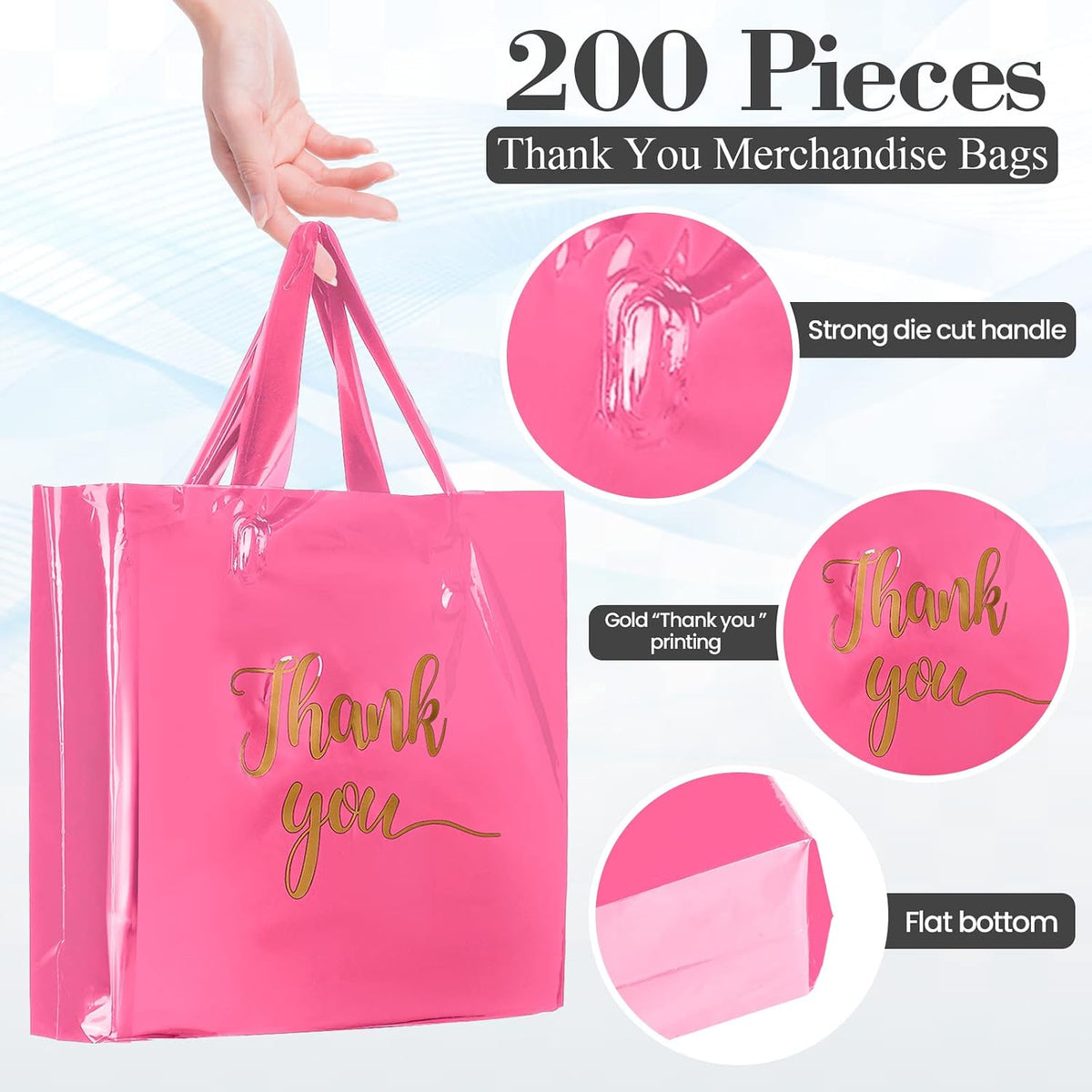 200 Pcs Thank You Shopping Bags with Handle,Pink