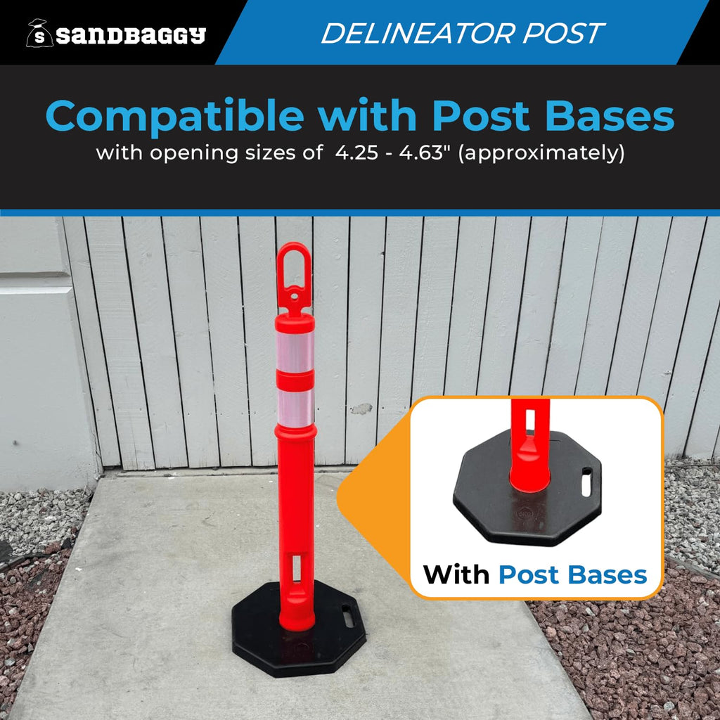 46" Plastic Traffic Delineator Post (Base Not Included) - Reflective Bands (Orange) - Construction Safety - Handle