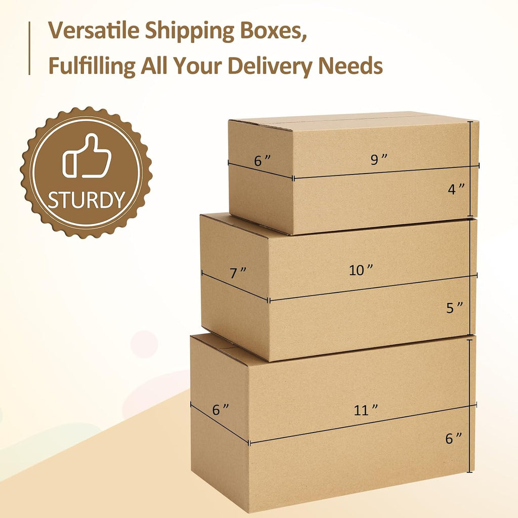 30 Pack Small Shipping Boxes Assorted Sizes, 9x6x4 & 10x7x5 & 11x6x6 10 PCS Each Mailing Boxes, Brown Corrugated Box