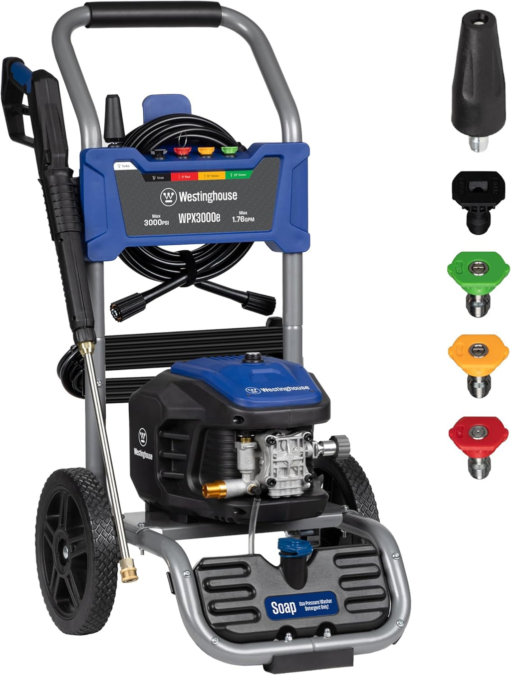 WPX3000e Electric Pressure Washer, 3000 Max PSI and 1.76 Max GPM, Induction Motor, Onboard Soap Tank, Spray Gun and