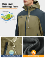 Men's Soft Shell Jacket Full Zip Fleece Lined Khaki M