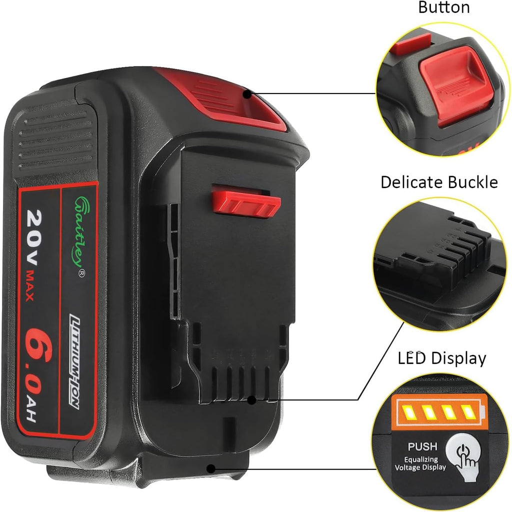 waitley 4 Pack 20V 6Ah Replacement Battery Compatible with Dewalt Tool