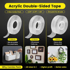 Nano Double Sided Tape Heavy Duty, 3 Rolls Mixed Width 0.39/0.79/1.18 Inch, Total 29.55FT Removable Clear Mounting