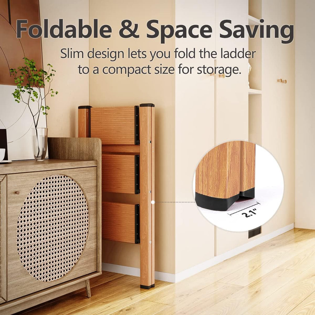 3 Step Ladder, Folding Aluminum 3 Step Stool with Anti-Slip Wide Sturdy Pedal, Multi-Use for Home and Kitchen, Space