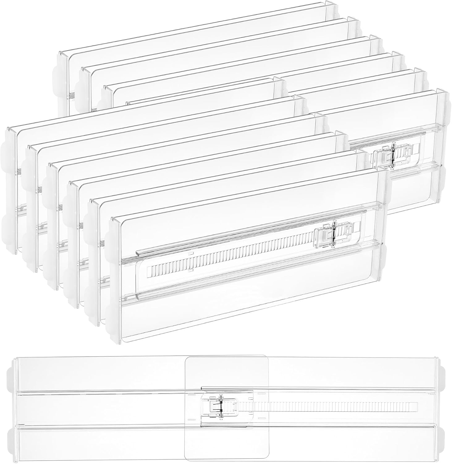 12 Pack Drawer Dividers for Clothes, 4" High 10.2"-16.5" Adjustable Expandable Dresser Drawer Organizer, Clear