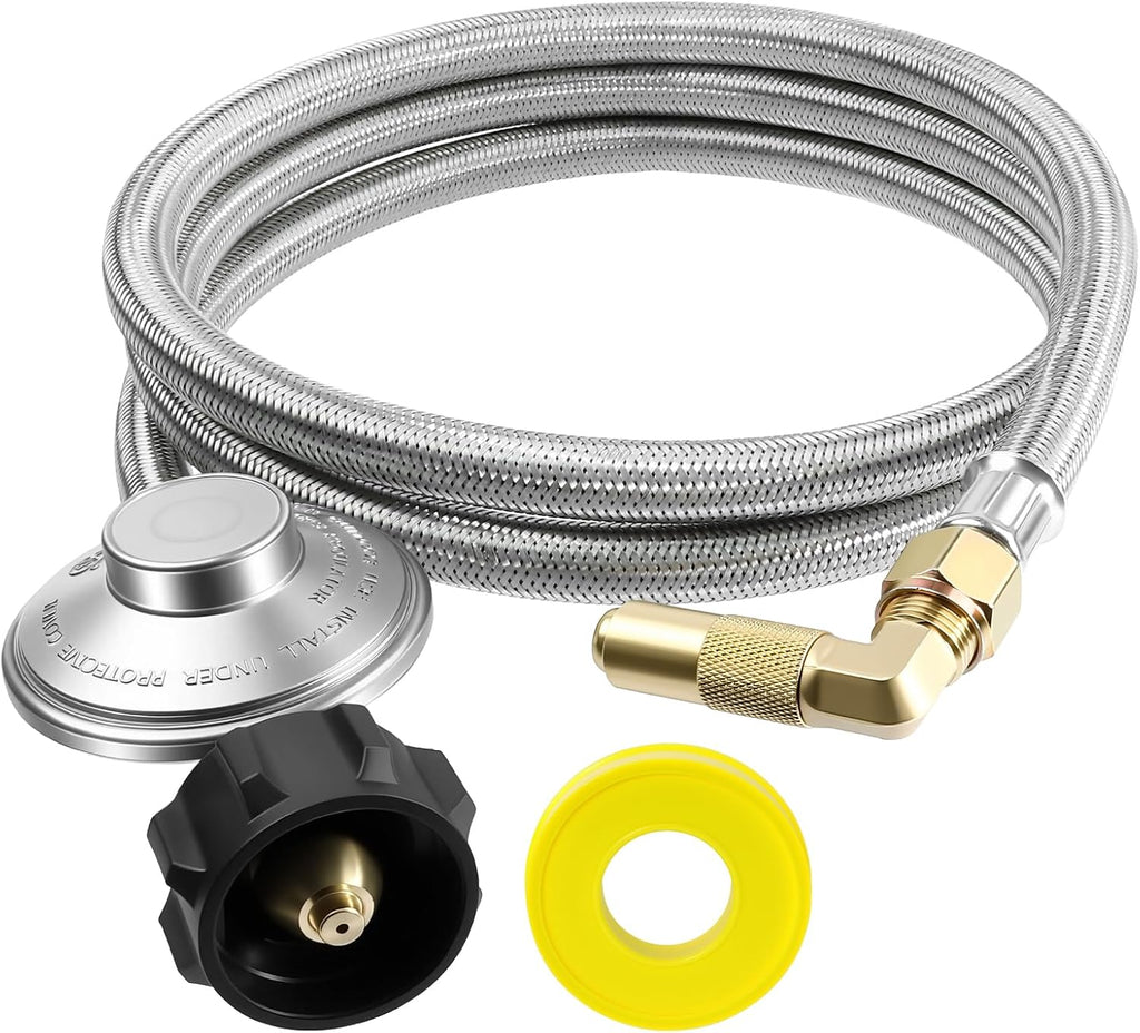 DPB 6 Ft Propane Regulator Stainless Steel Braided Hose with Elbow Adaptor