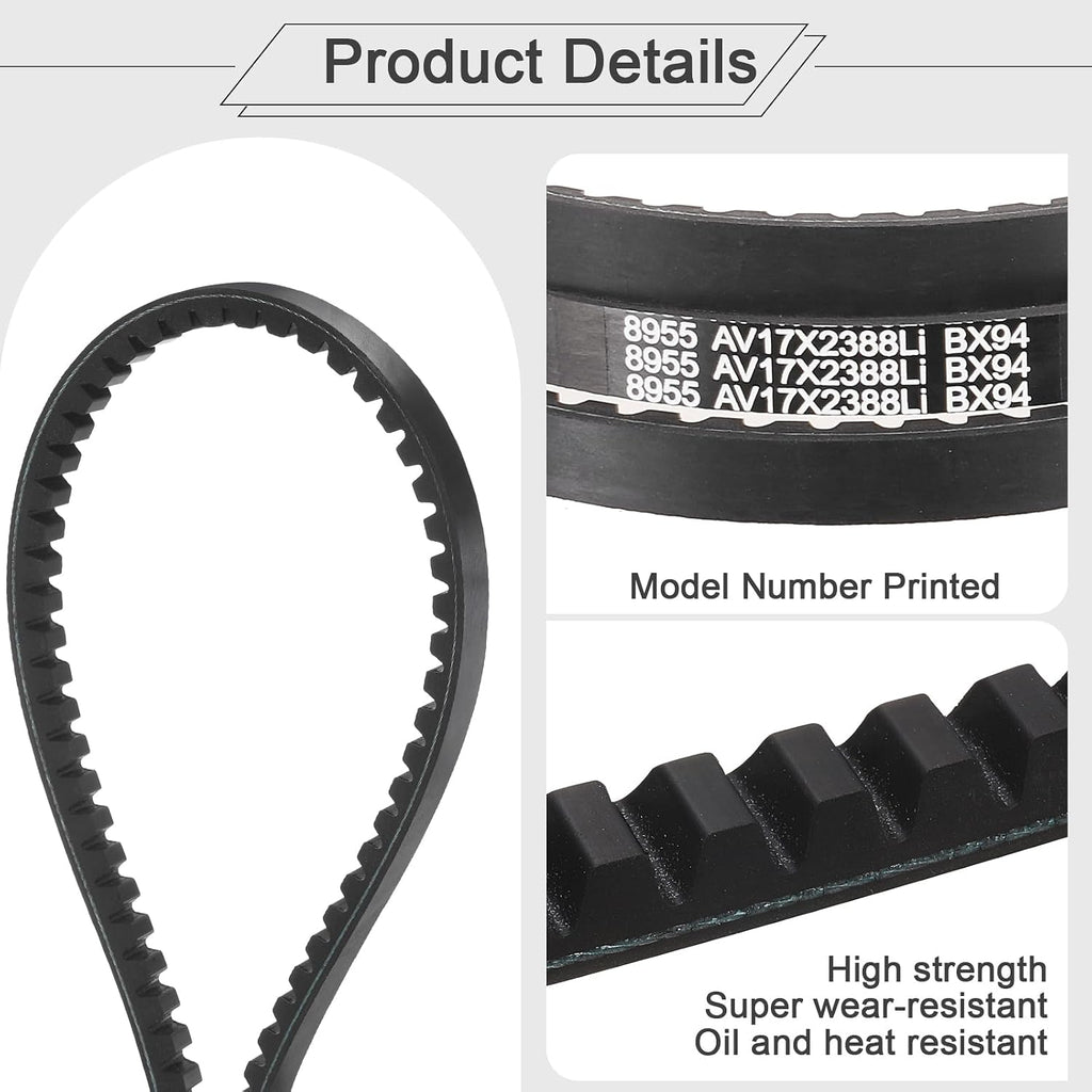uxcell BX94 EPDM V-Belt, Raw Edge Cogged Industrial Rubber V Belt 0.67" Width x 94" Inside Circumference