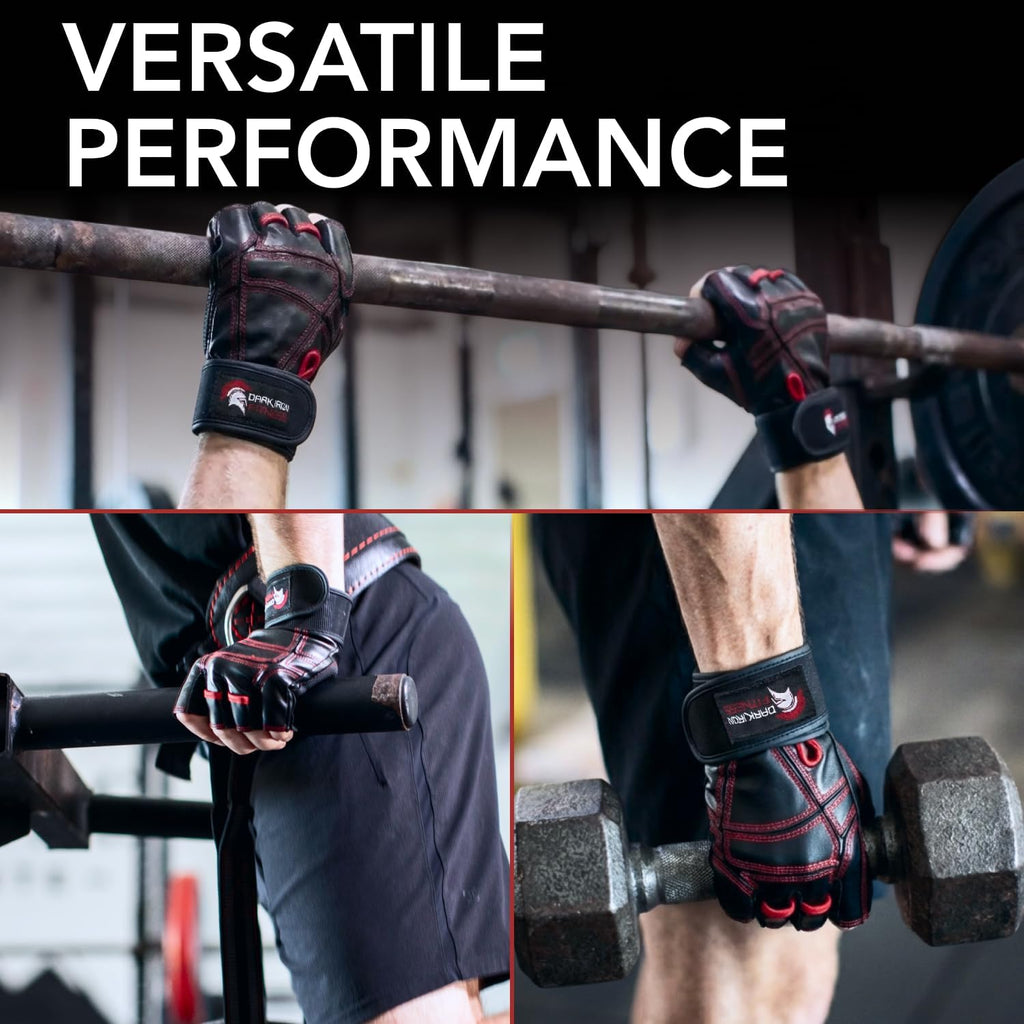 Genuine Leather Gym Gloves for Men Women, Wrist Wrap Support Workout Gloves for Weight Lifting Crossfit Deadlift