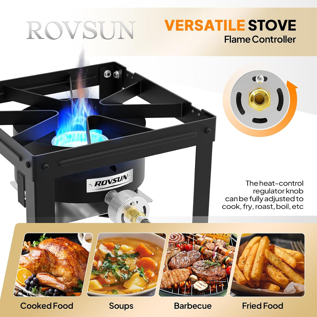 Portable Propane Gas Stove with Foldable Side Rack, Single Burner Camp Stove Cooker for Outdoor Backyard Cooking