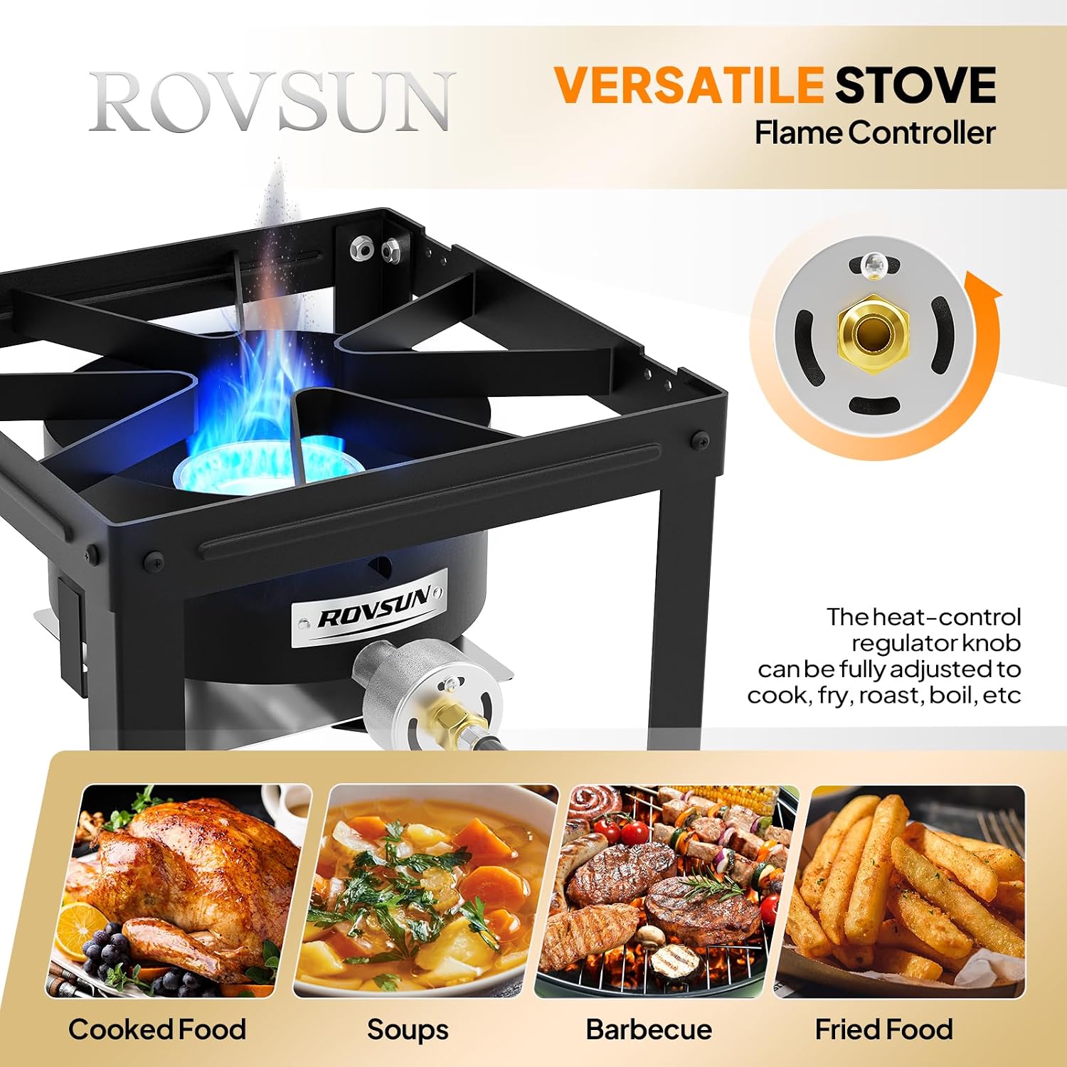 Portable Propane Gas Stove with Foldable Side Rack, Single Burner Camp Stove Cooker for Outdoor Backyard Cooking
