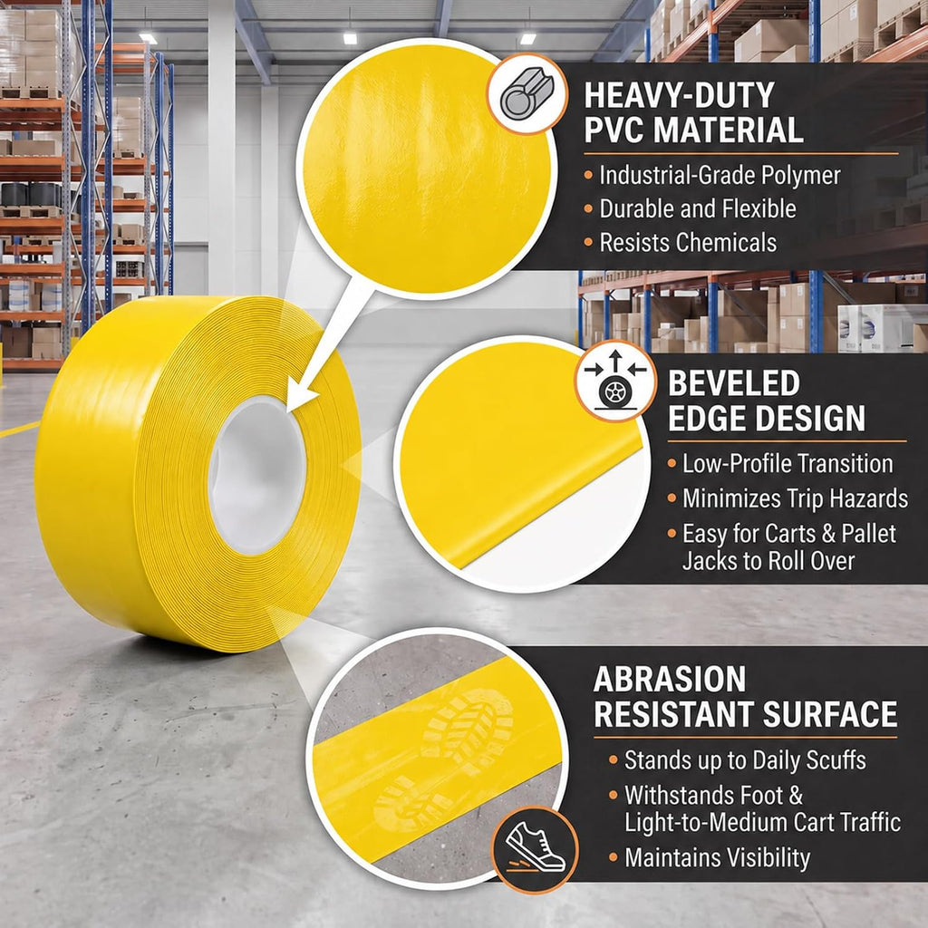 Industrial Floor Marking Tape for Industrial,Yellow,4" x100'