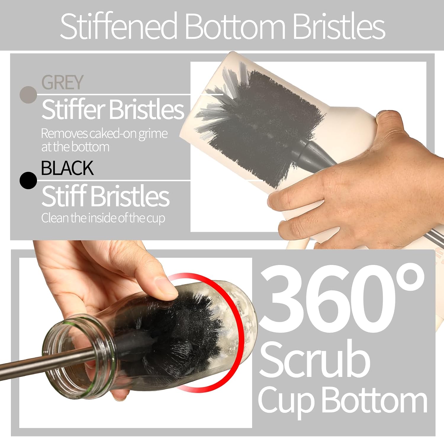 15 Inch Bottle Brush Set - 4 Pack Extra Long Handle Bottle Brush Cleaner