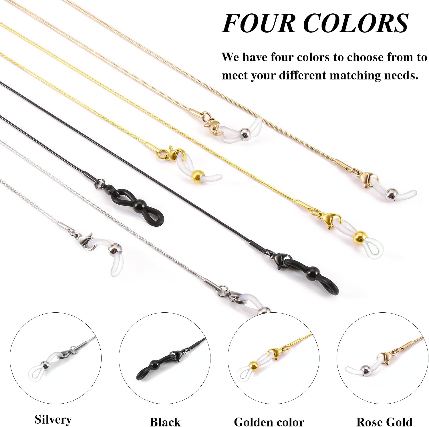 Glasses Chain for Women 75cm - Stainless Steel Eyeglass Holder with Anti-Slip Silicone Tips