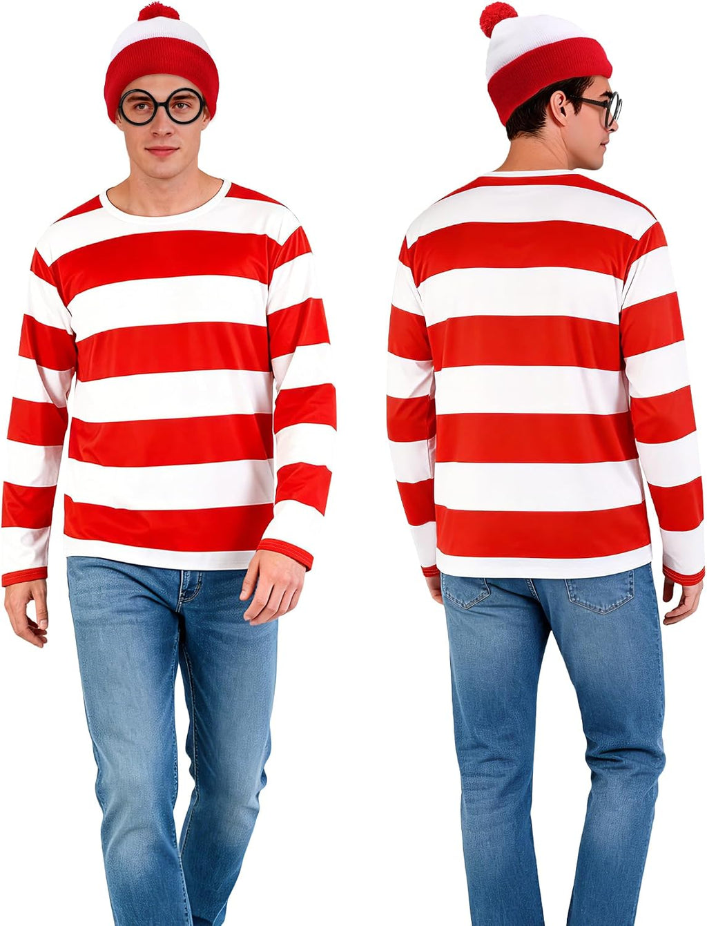 Halloween Costume Adult,Red and White Striped Shirt,Couple Costume | 3 PCS Halloween Easy Costumes,Red and White