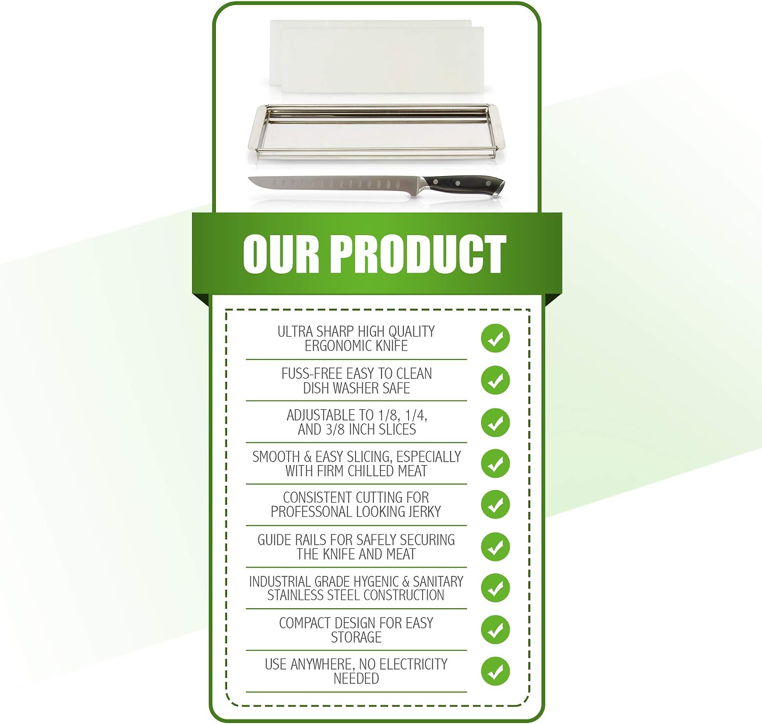 Advanced Beef Jerky Slicer Kit- 100% Precision Uniform Slices Guaranteed - Adjustable Thickness Dishwasher Safe Beef