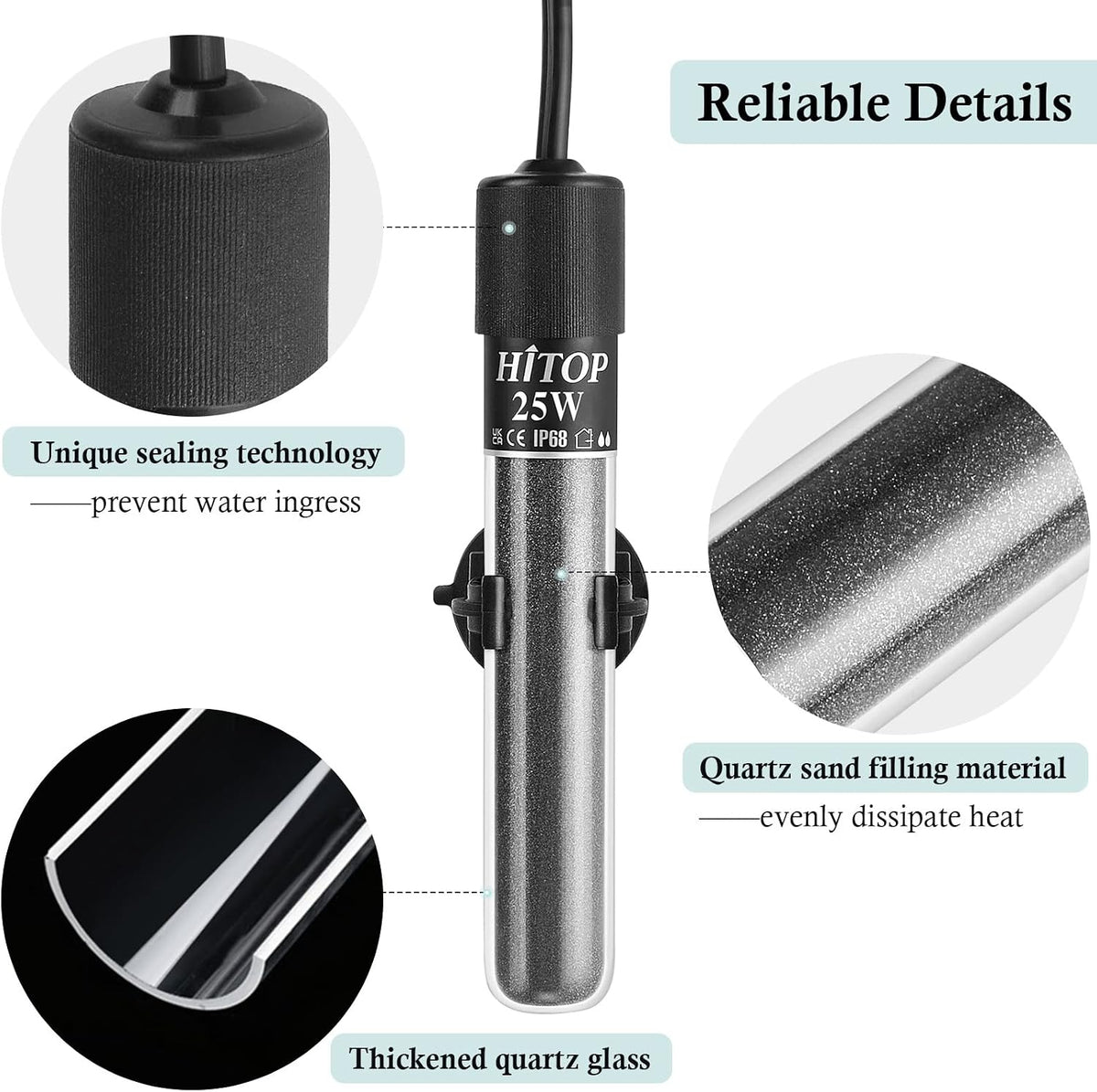 Compact Submersible Aquarium Heater -25W Digital Heater for Fish Tank Turtle Tank