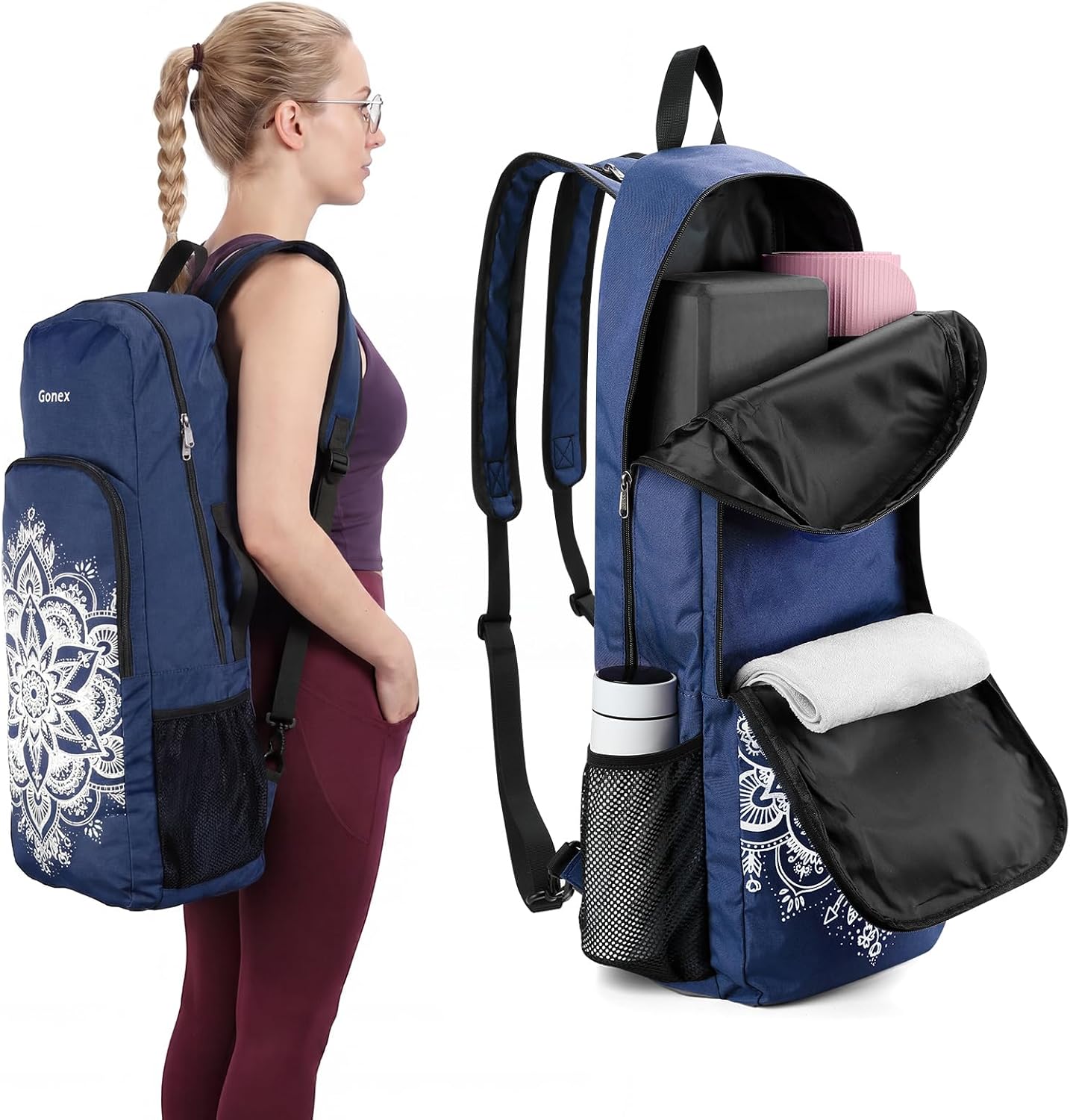 Yoga Mat Bag, 2 Carry Ways Yoga Backpack with Wet Compartment Metal Zippers for Women Men, Large Capacity Yoga Mat