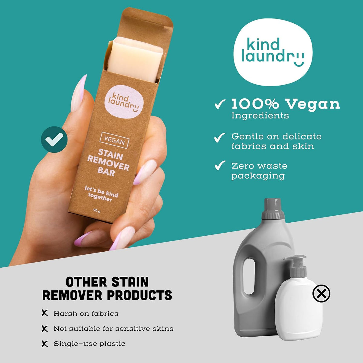 Stain Remover Bar, Vegan Soap Stick, Fragrance Free, 90g